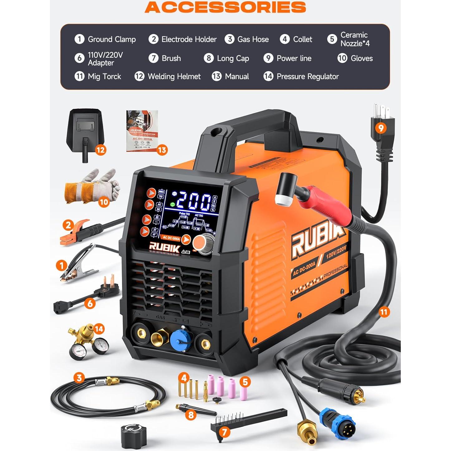 Soldador TIG RUBIK ACDC 200A 6 en 1 Pantalla LCD