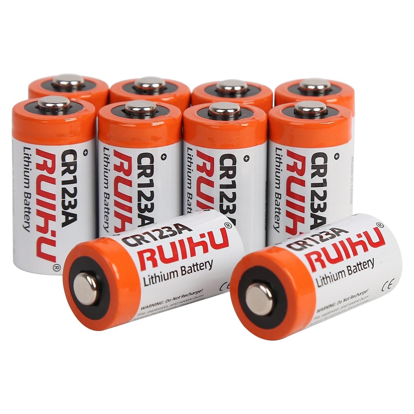 Baterías de Litio CR123A RUIHU Paquete de 10 1500mAh 3V