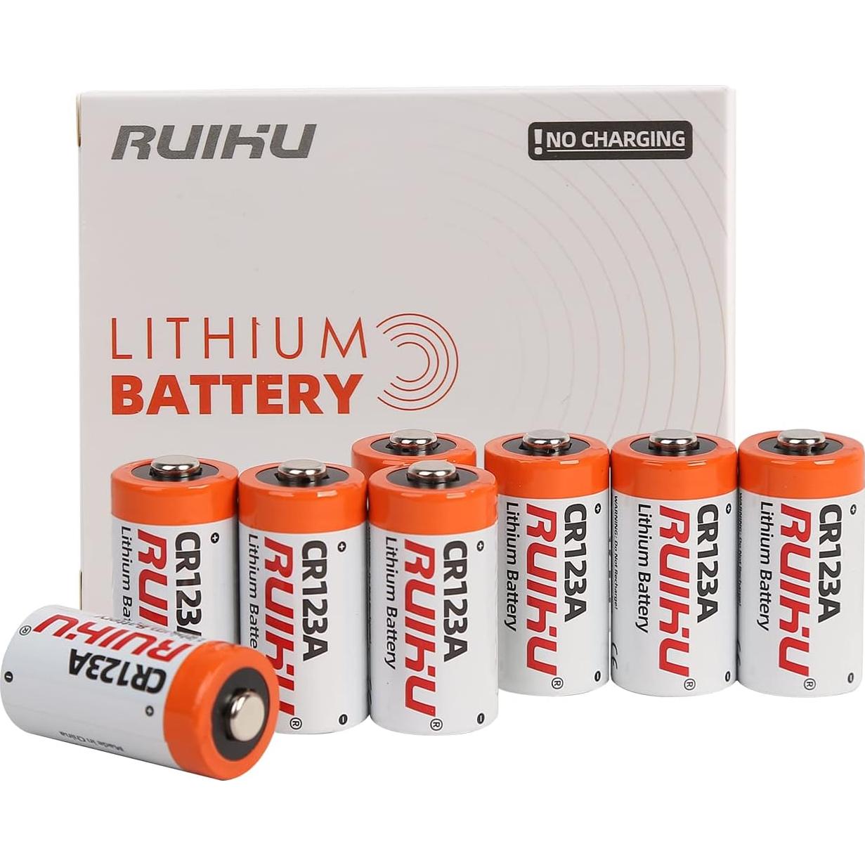 Baterías de Litio CR123A RUIHU Paquete de 10 1500mAh 3V