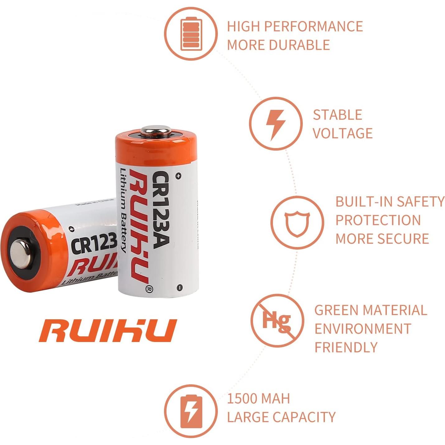 Baterías de Litio CR123A RUIHU Paquete de 10 1500mAh 3V