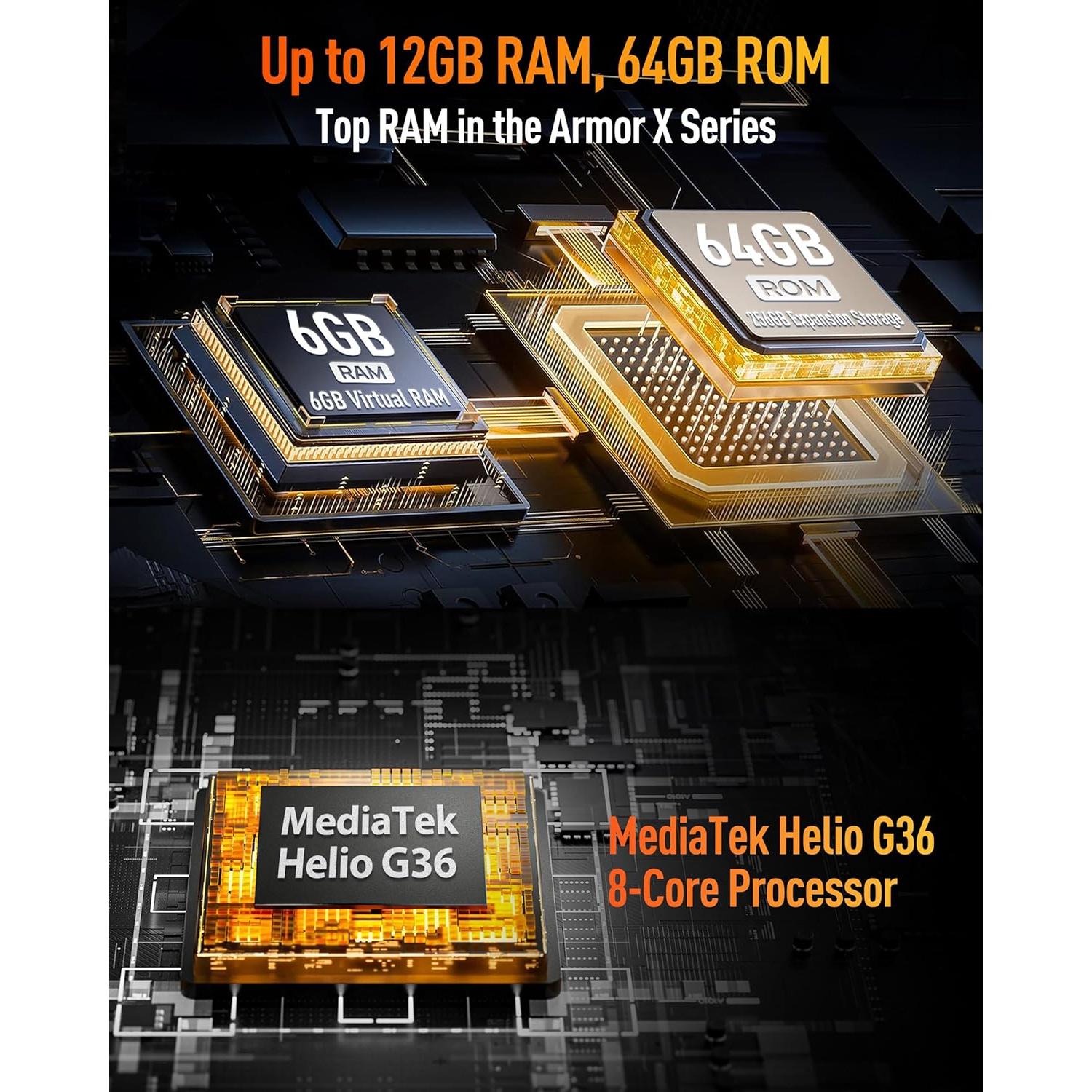 Ulefone Armor X13 Teléfono Resistente IP68 12GB RAM 64GB Negro