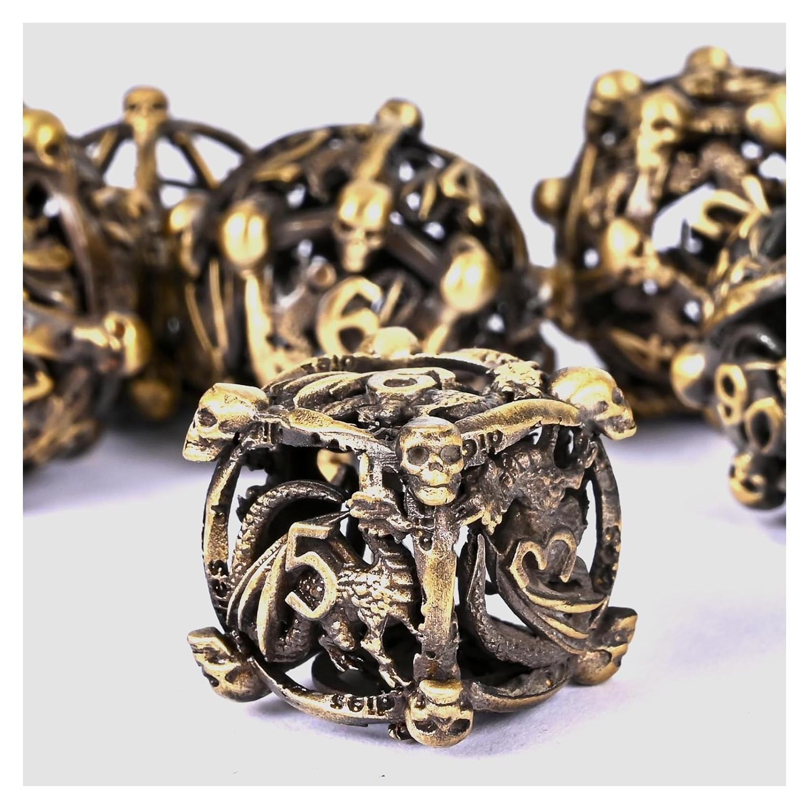 Juego de Dados de Metal UBEUCK 7PCS para D&D - Bronce