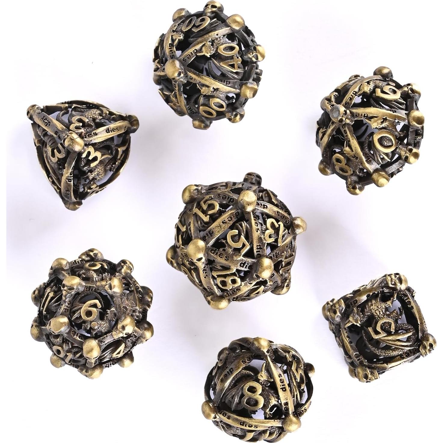 Juego de Dados de Metal UBEUCK 7PCS para D&D - Bronce