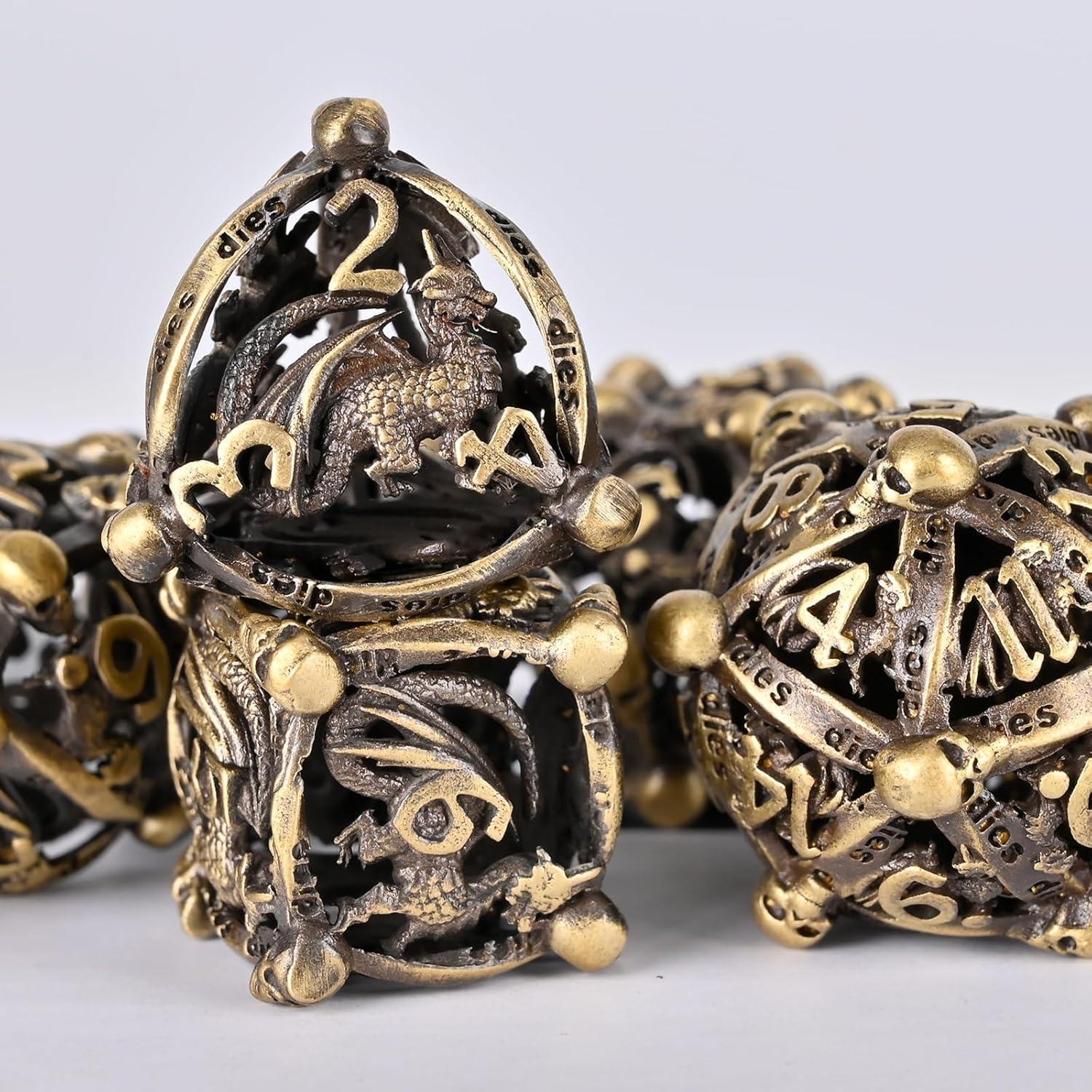 Juego de Dados de Metal UBEUCK 7PCS para D&D - Bronce