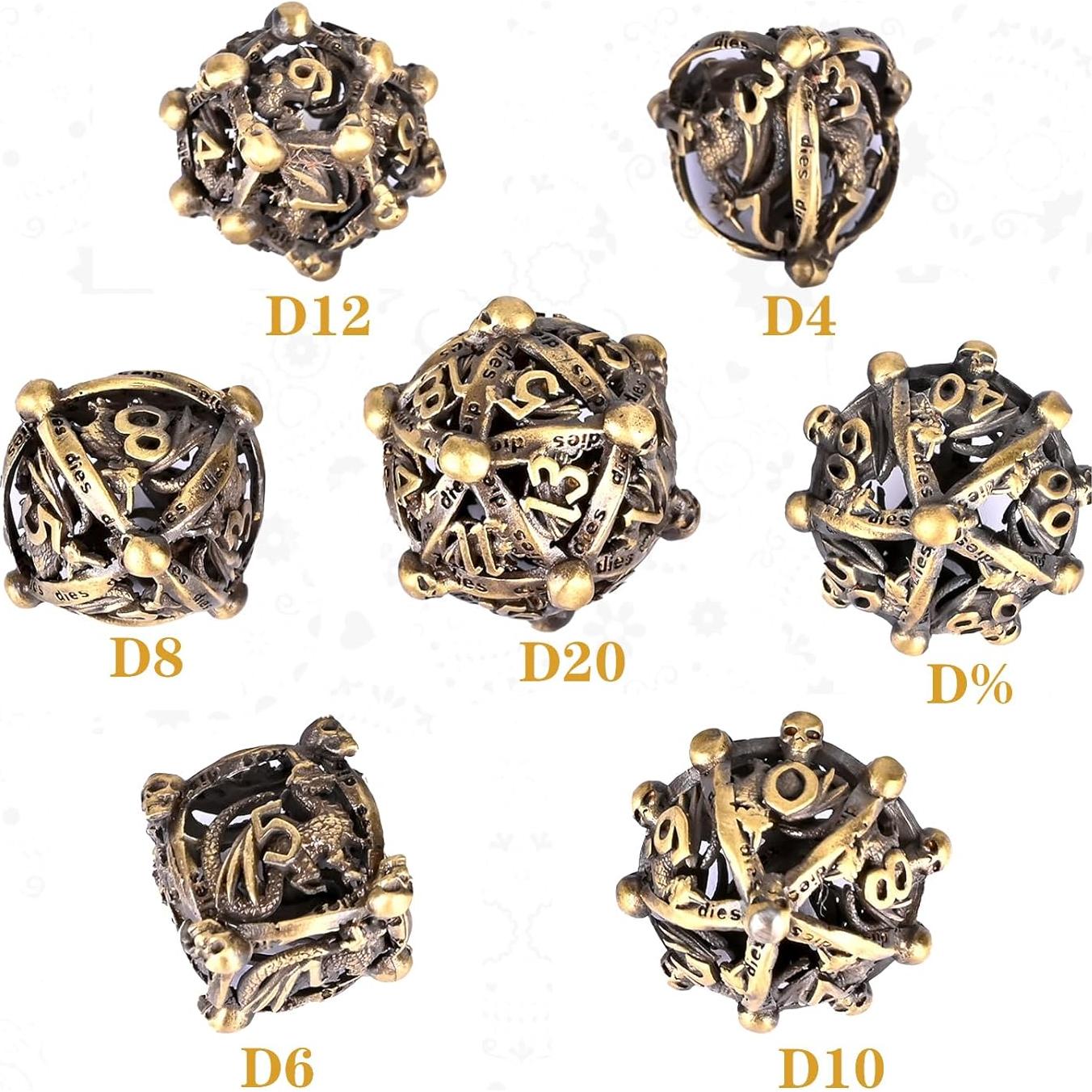 Juego de Dados de Metal UBEUCK 7PCS para D&D - Bronce