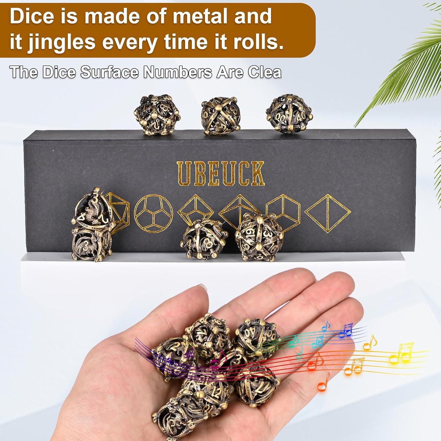 Juego de Dados de Metal UBEUCK 7PCS para D&D - Bronce