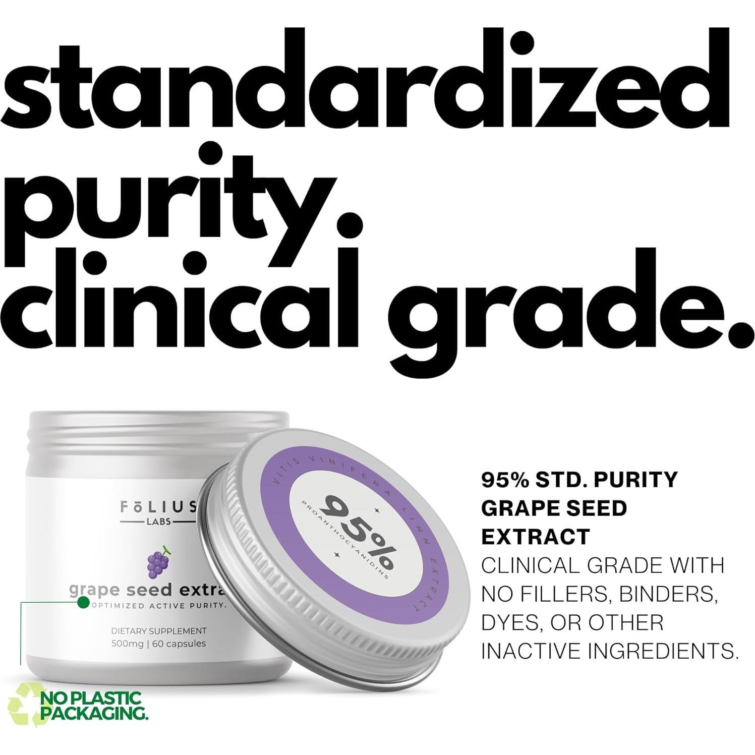 Extracto de Semilla de Uva Folius Labs 500mg - 60 Cápsulas Veganas