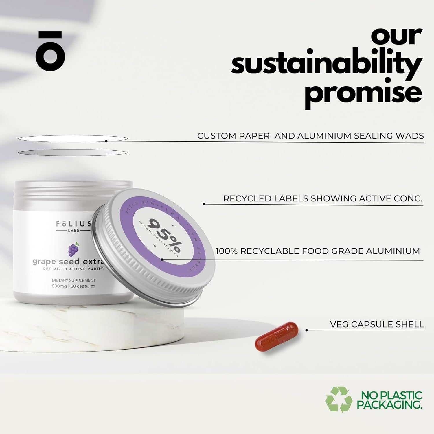 Extracto de Semilla de Uva Folius Labs 500mg - 60 Cápsulas Veganas
