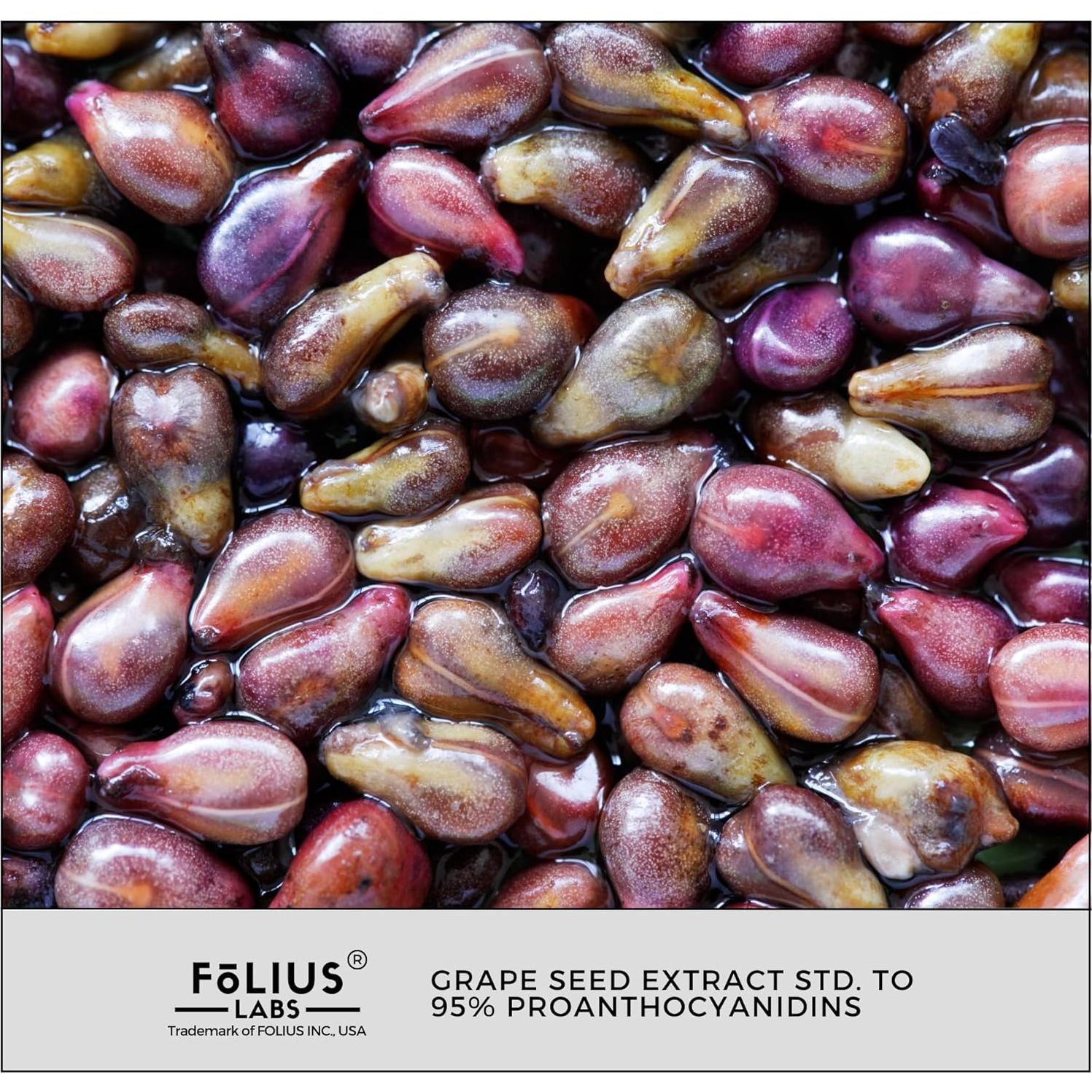 Extracto de Semilla de Uva Folius Labs 500mg - 60 Cápsulas Veganas