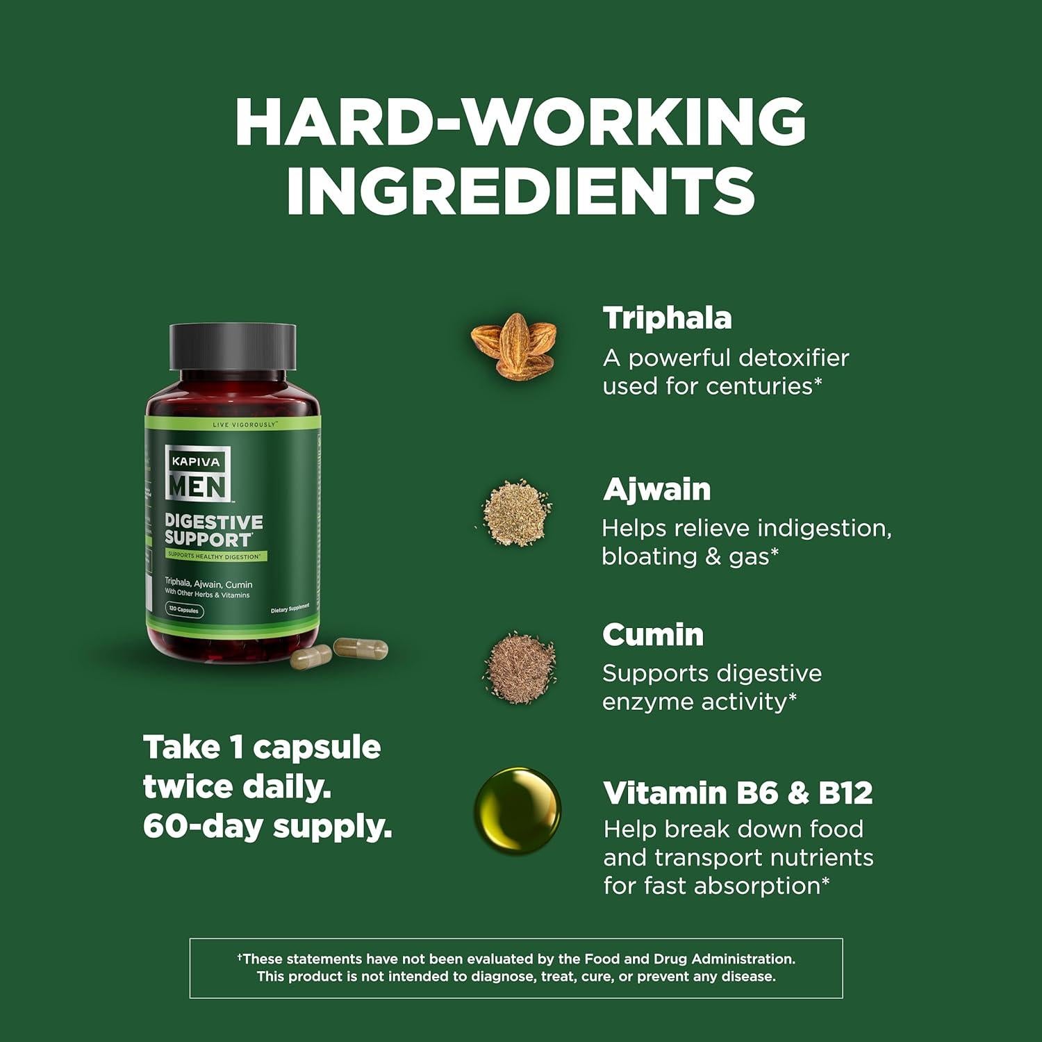 Suplemento Digestivo Kapiva Hombres 120 Cápsulas 60 Días