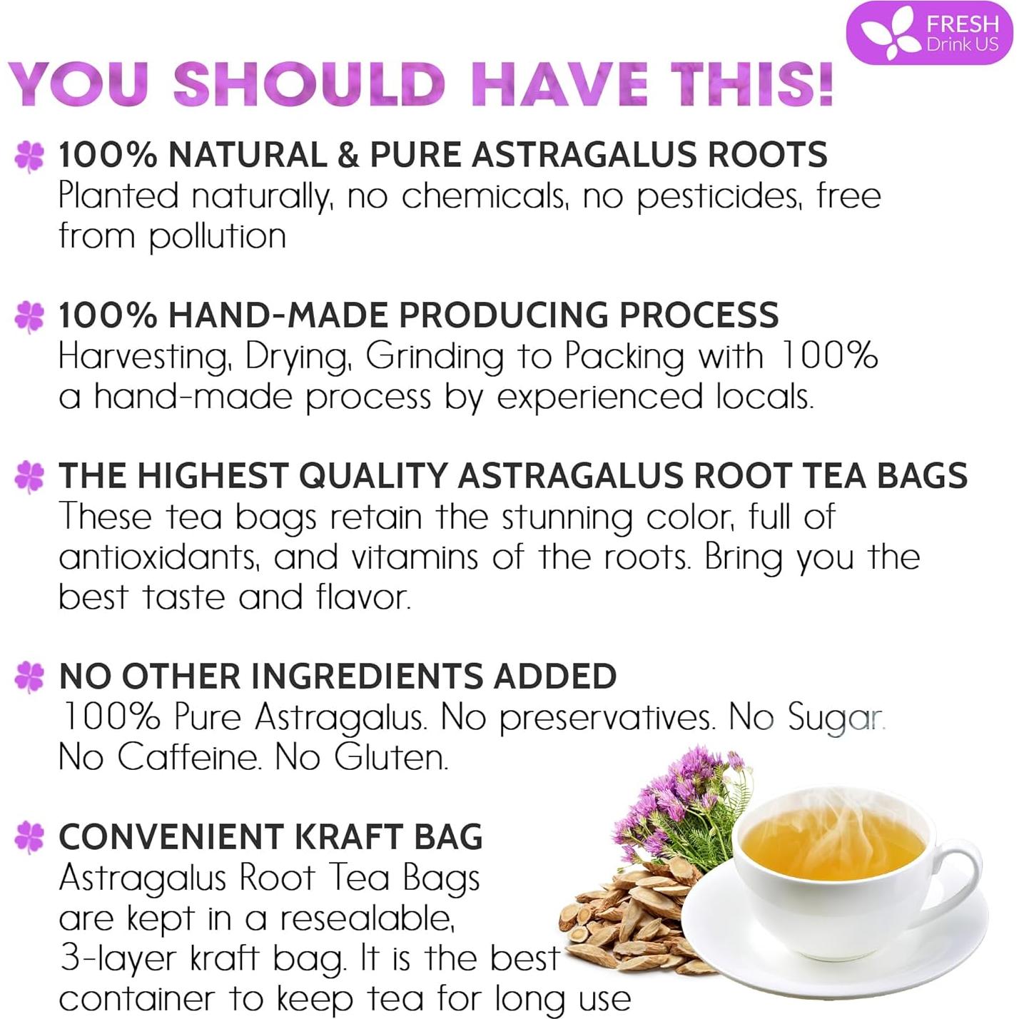 Té de Raíz de Astrágalo FreshDrinkUS - 55 Bolsitas 100% Natural