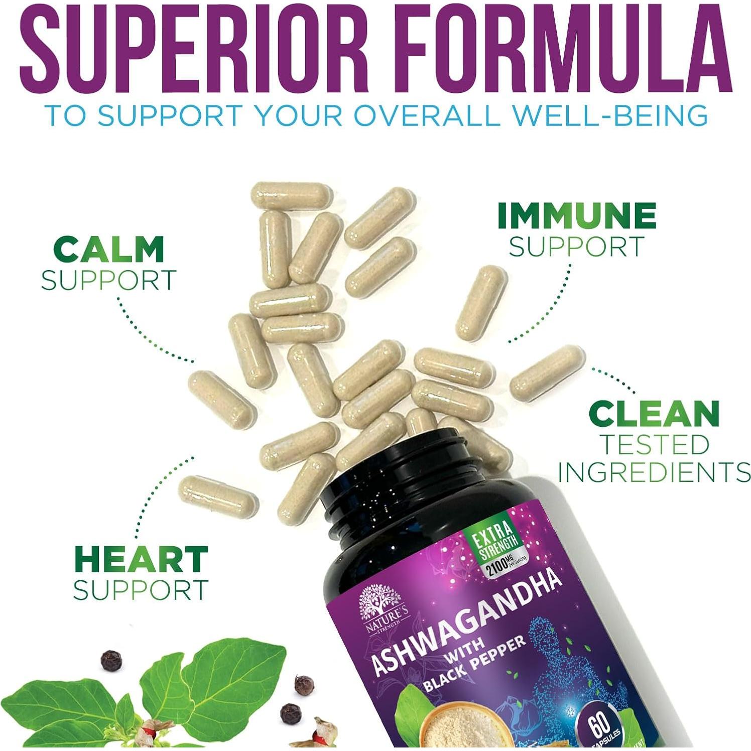 Suplemento de Ashwagandha 2100mg Nature's Strength - 60 Cápsulas