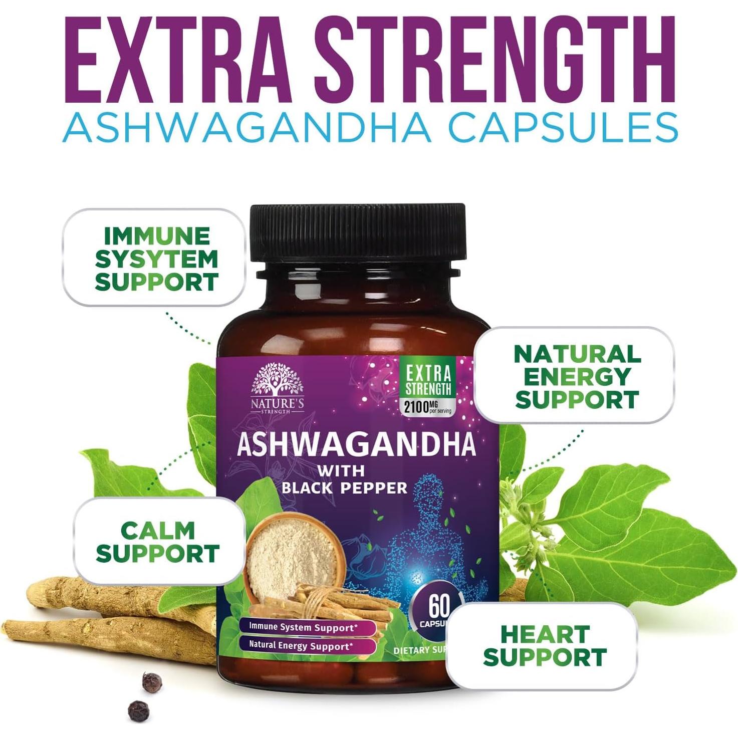 Suplemento de Ashwagandha 2100mg Nature's Strength - 60 Cápsulas