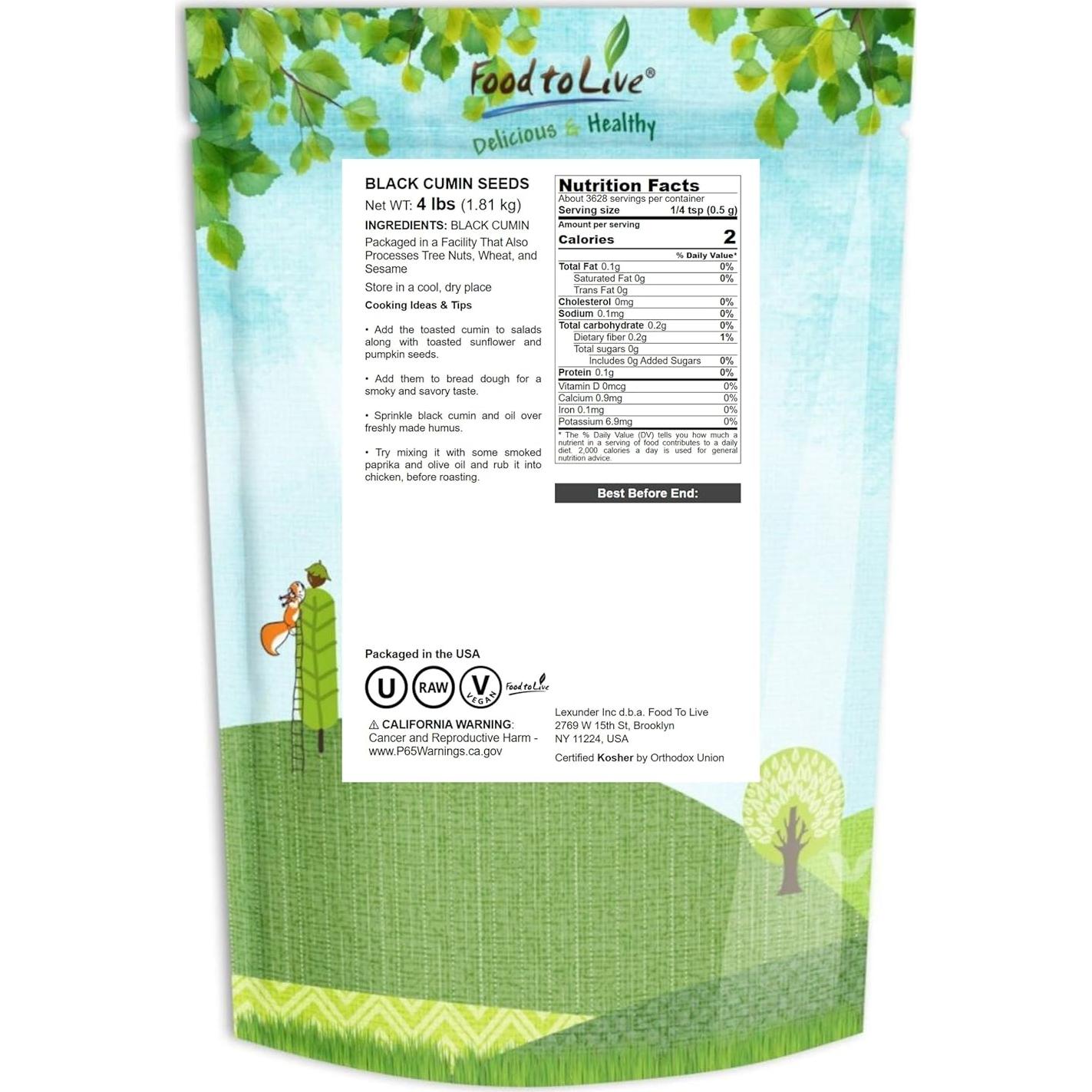 Semillas de Comino Negro Food to Live 1.81 kg Veganas