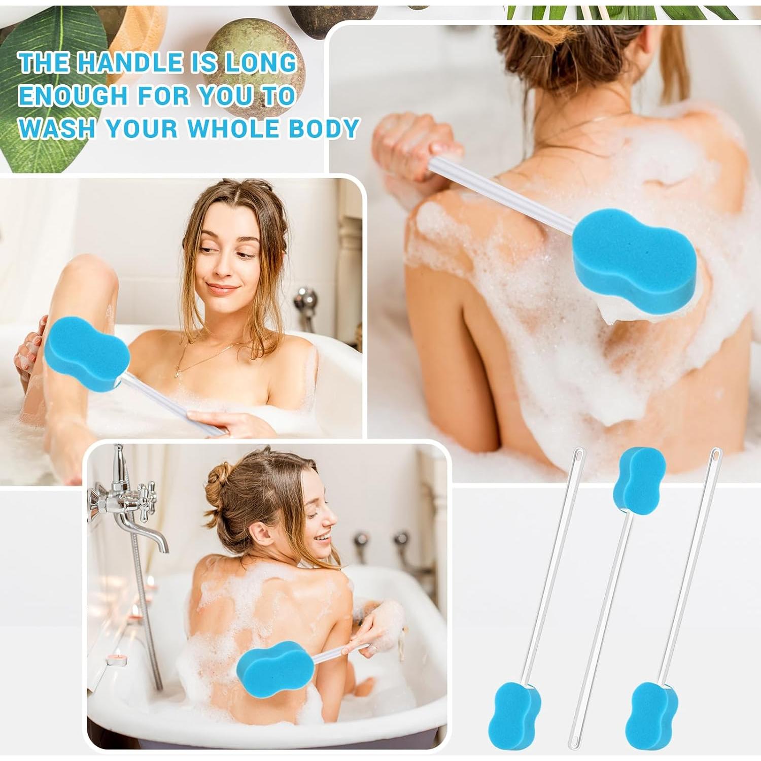 3 Esponjas de Baño de Mango Largo Yetene 57 cm Azul