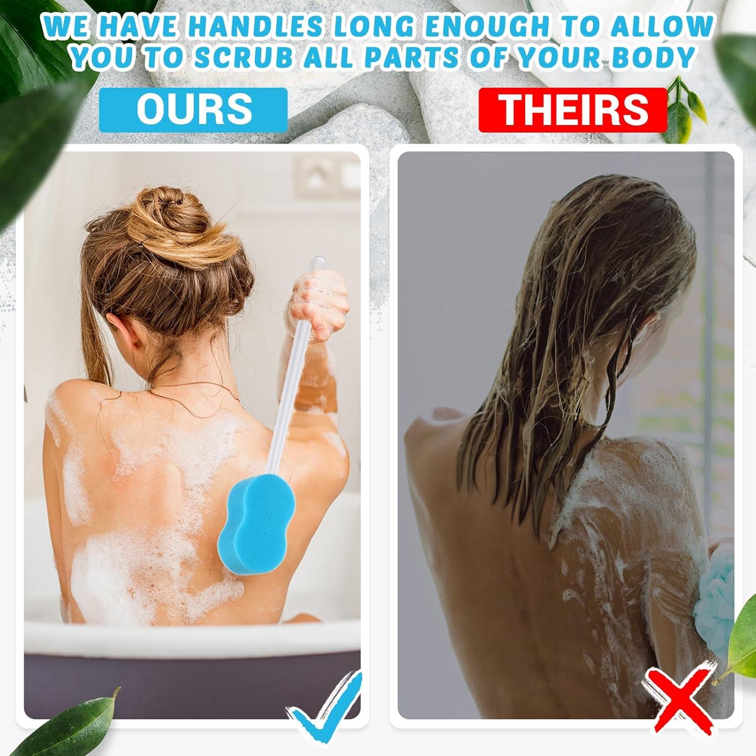 3 Esponjas de Baño de Mango Largo Yetene 57 cm Azul