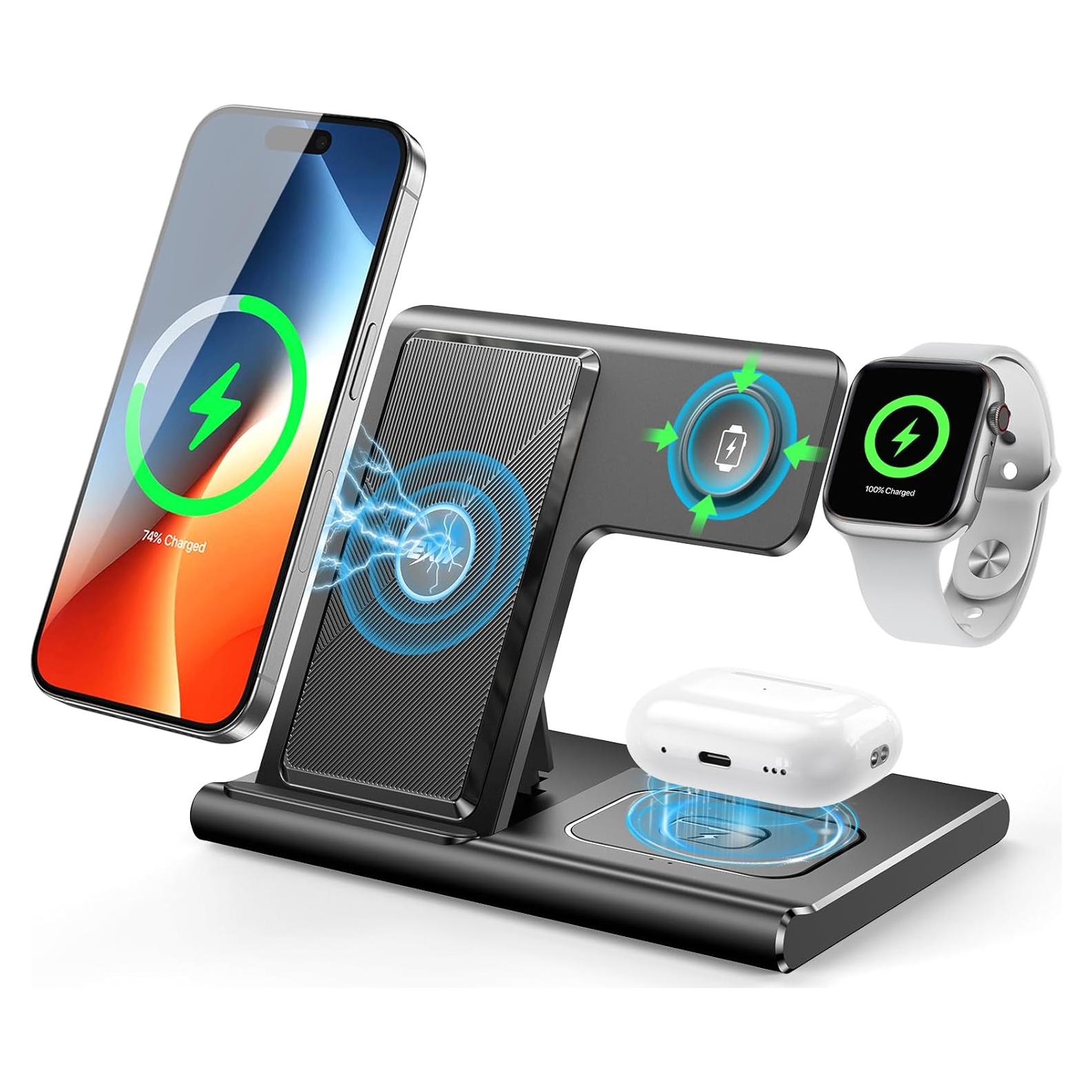 Cargador Inalámbrico EXW 3 en 1 para iPhone y Apple Watch