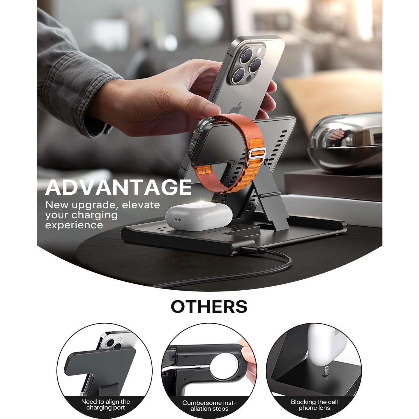 Cargador Inalámbrico EXW 3 en 1 para iPhone y Apple Watch