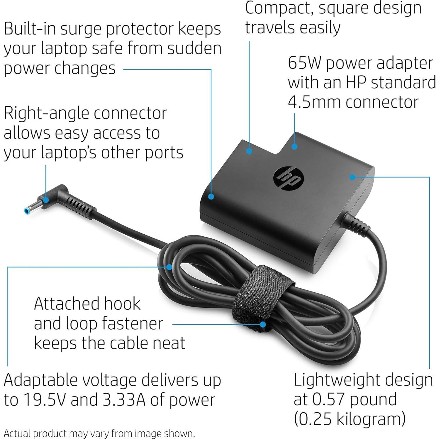 Adaptador de corriente portátil HP 65W con conector 4.5mm