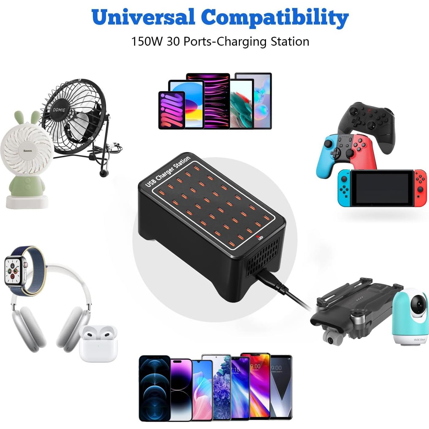 Estación de Carga USB C 150W DeBangsi 30 Puertos Rápida