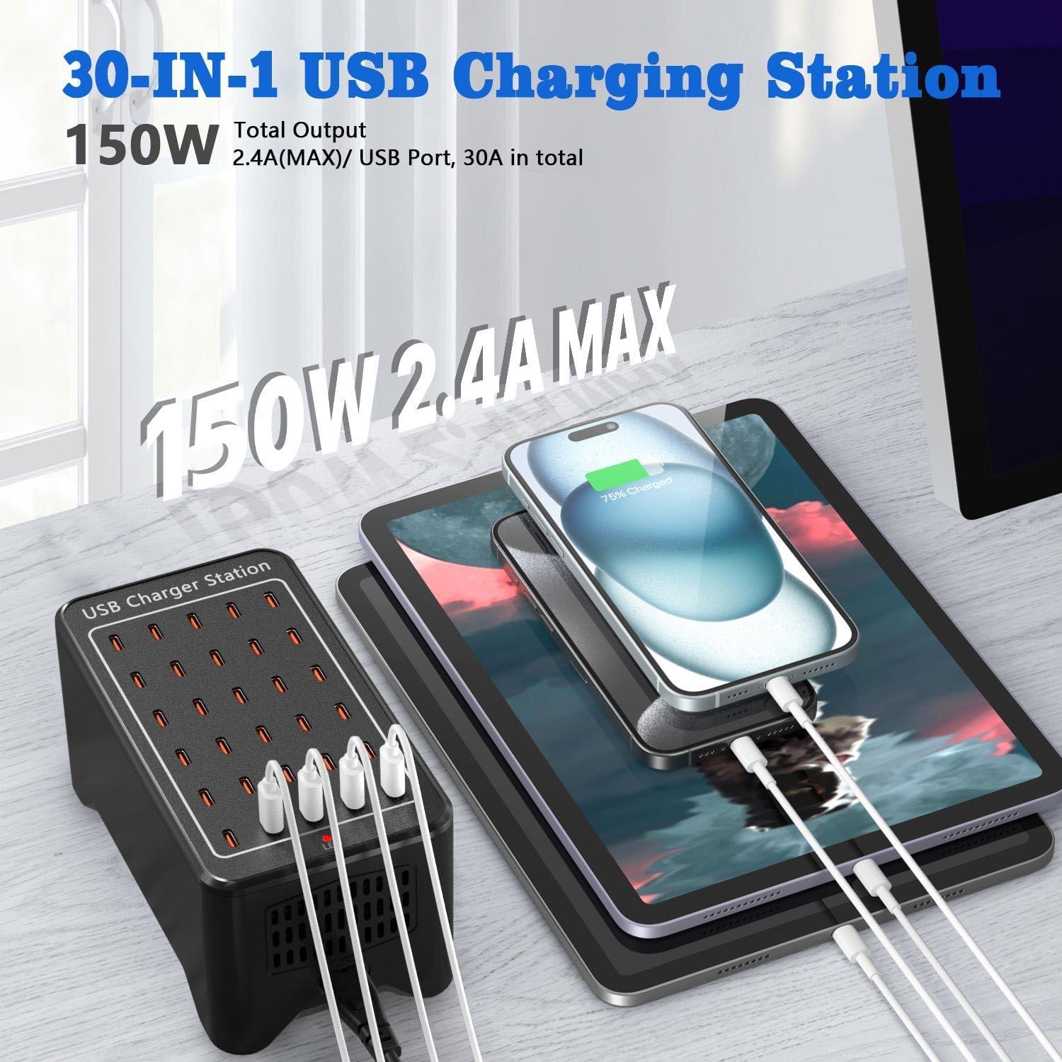 Estación de Carga USB C 150W DeBangsi 30 Puertos Rápida