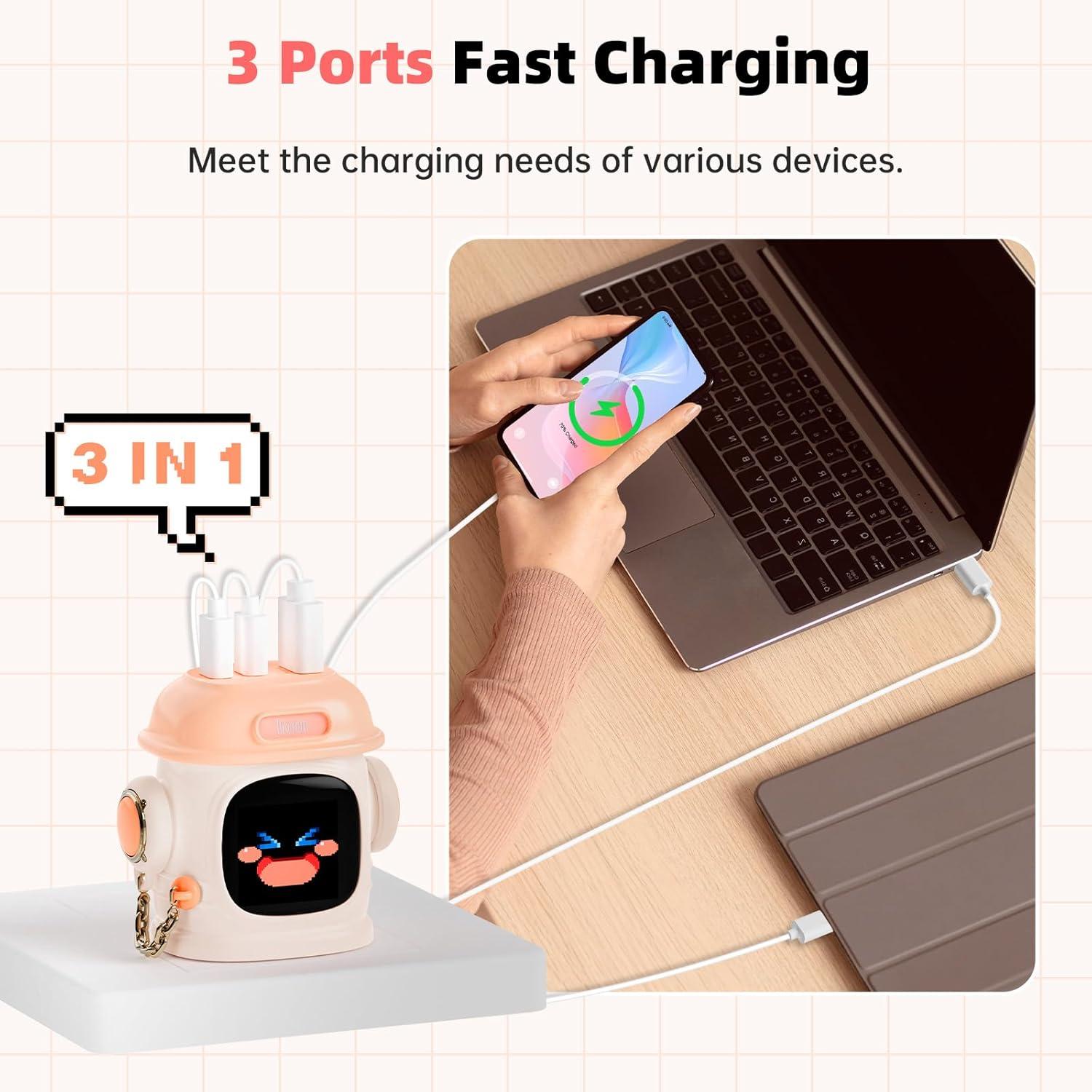 Cargador Divoom Dipow 65W USB-C Rápido 3 Puertos Rosa