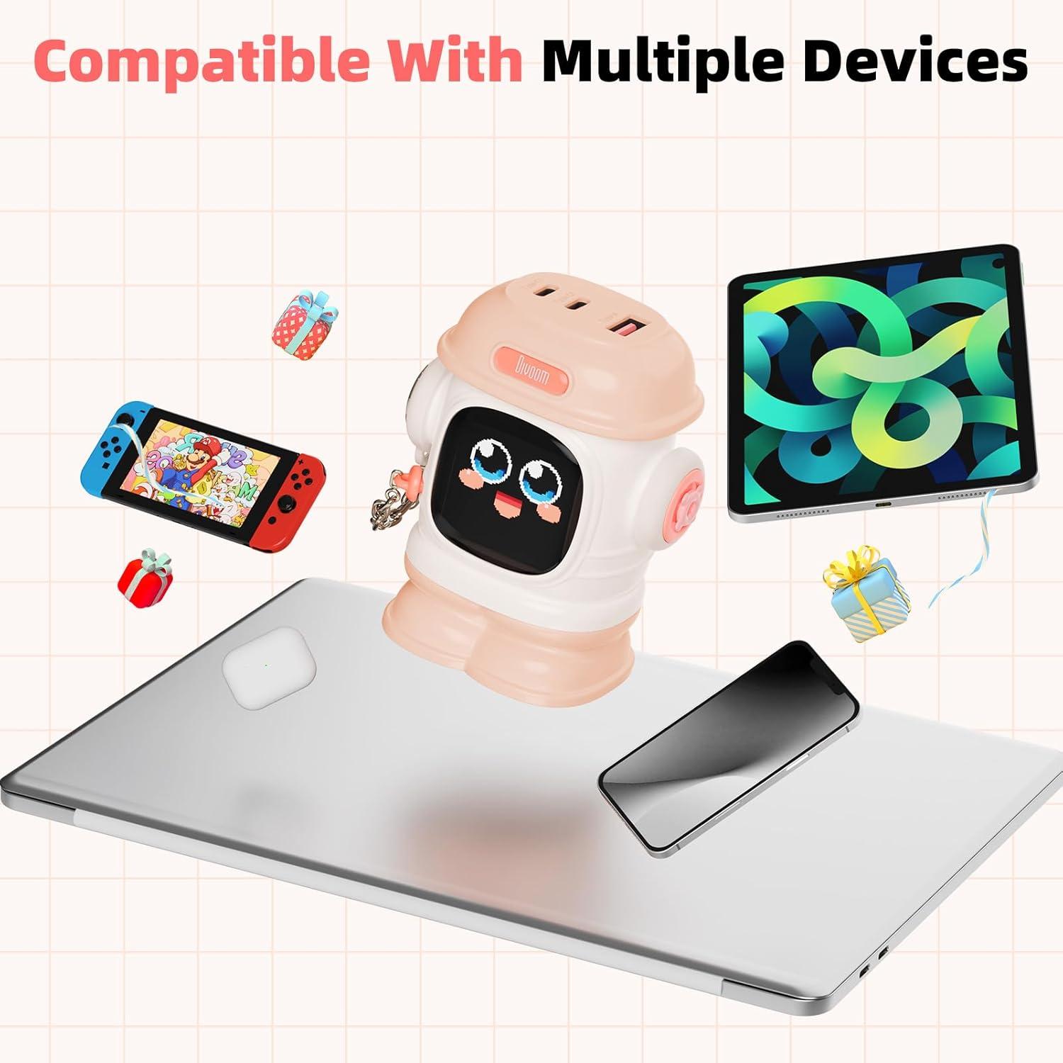 Cargador Divoom Dipow 65W USB-C Rápido 3 Puertos Rosa