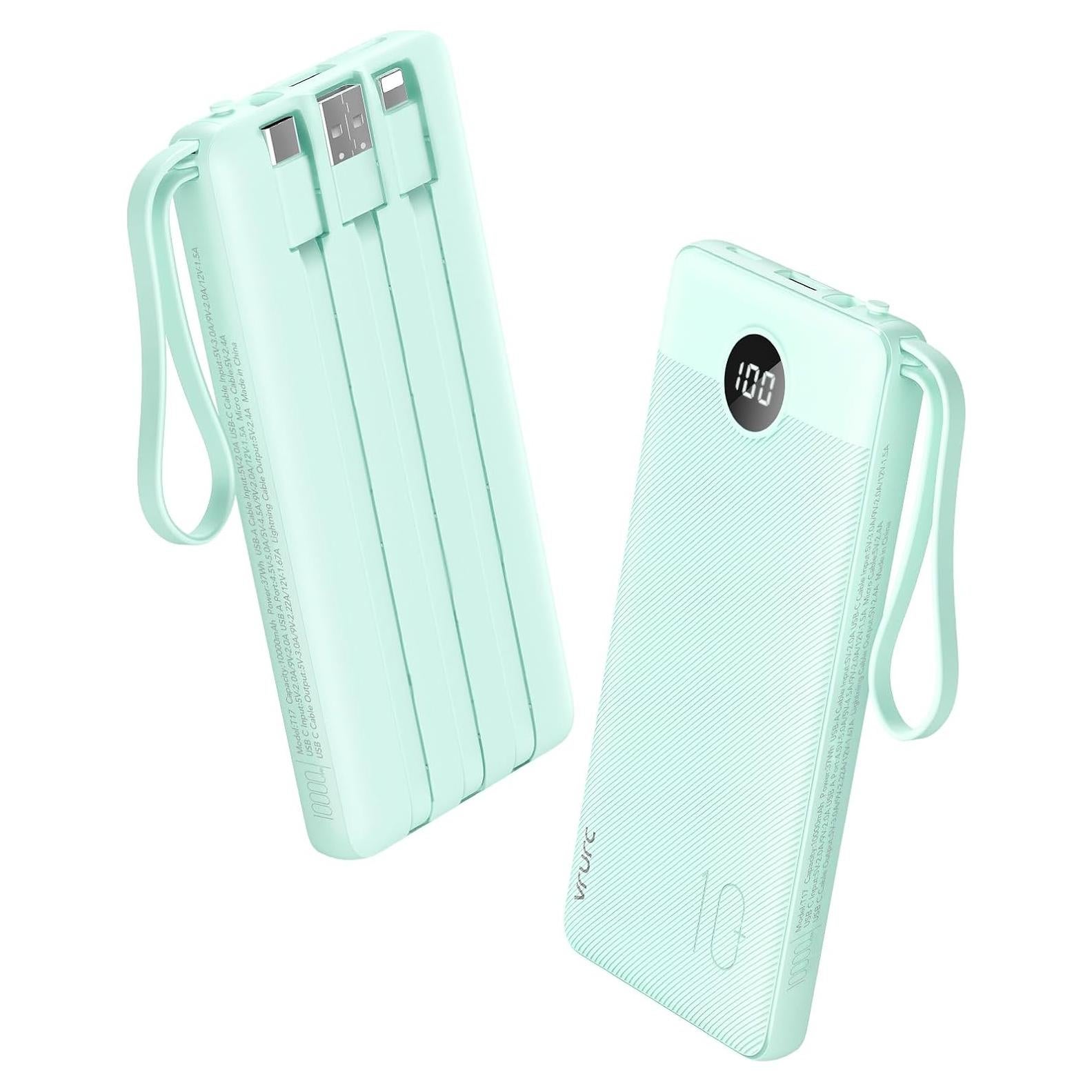 Cargador Portátil VRURC 10000mAh 22.5W Carga Rápida USB-C Verde