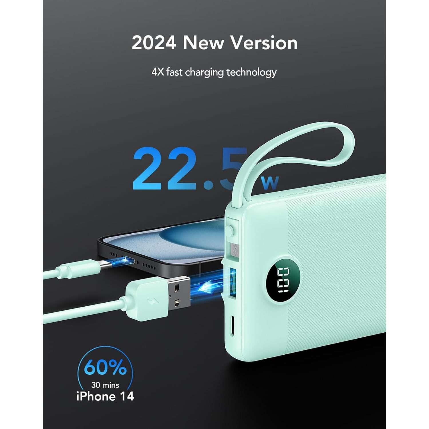 Cargador Portátil VRURC 10000mAh 22.5W Carga Rápida USB-C Verde