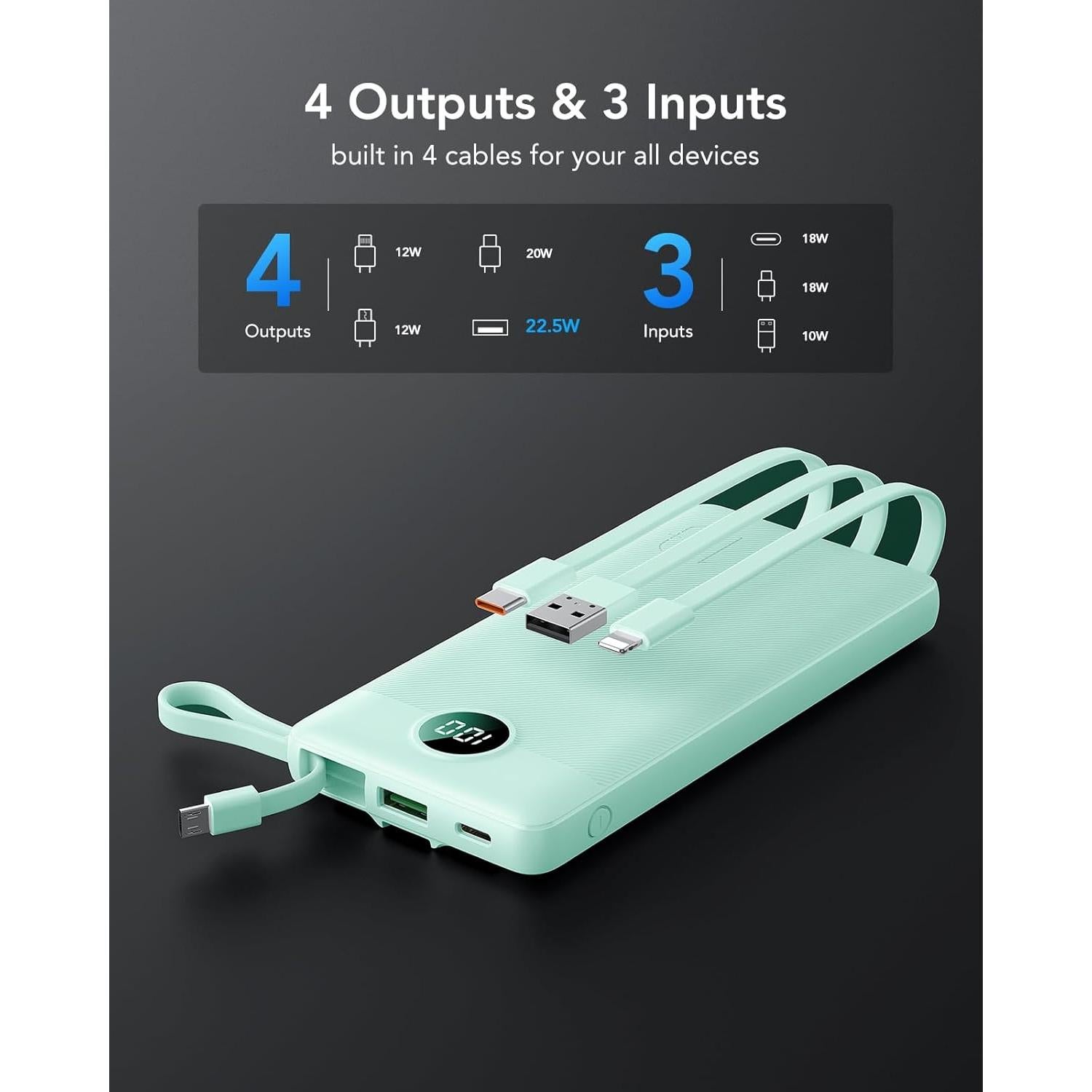 Cargador Portátil VRURC 10000mAh 22.5W Carga Rápida USB-C Verde