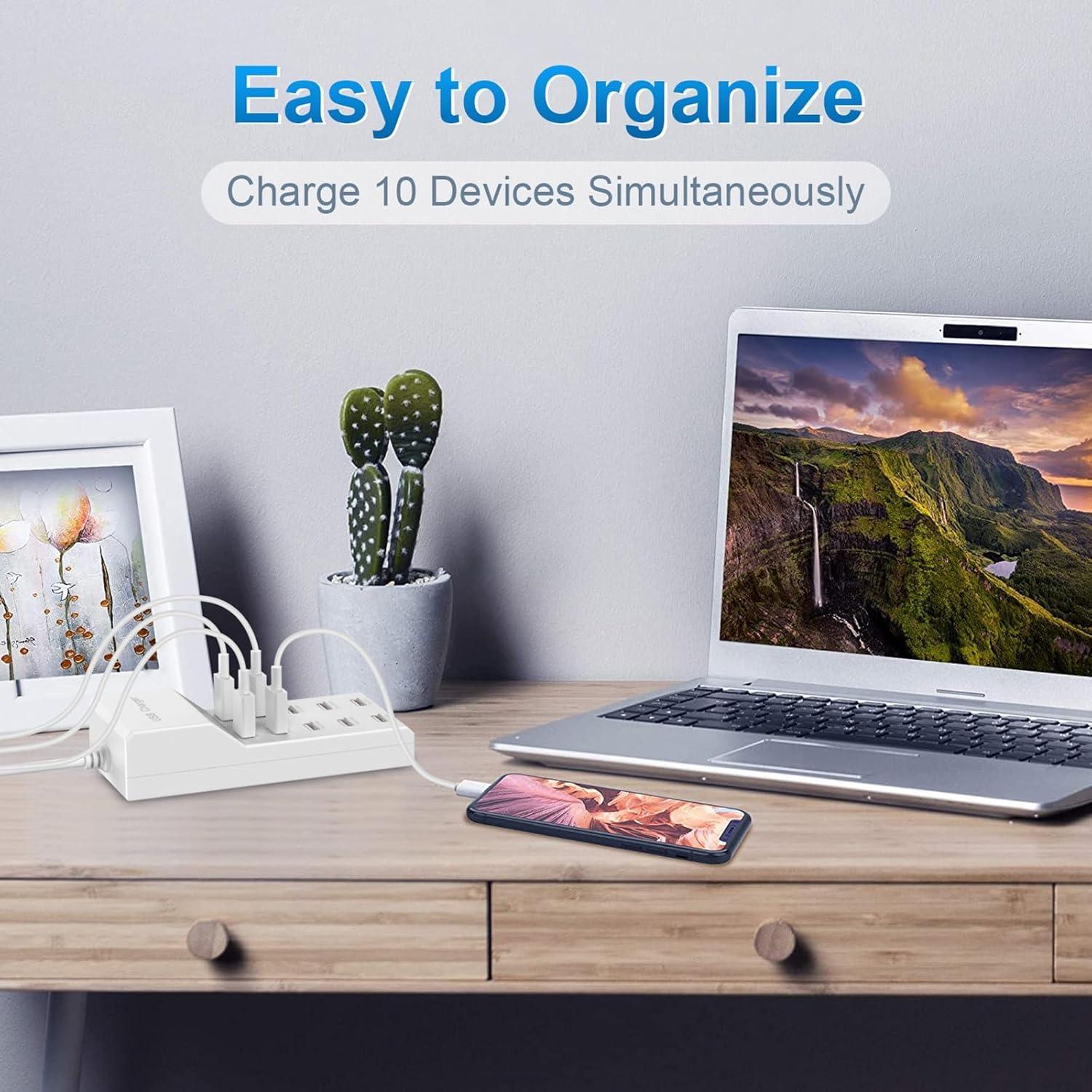 Cargador de Pared USB QIONMAR 10 Puertos 50W Carga Rápida