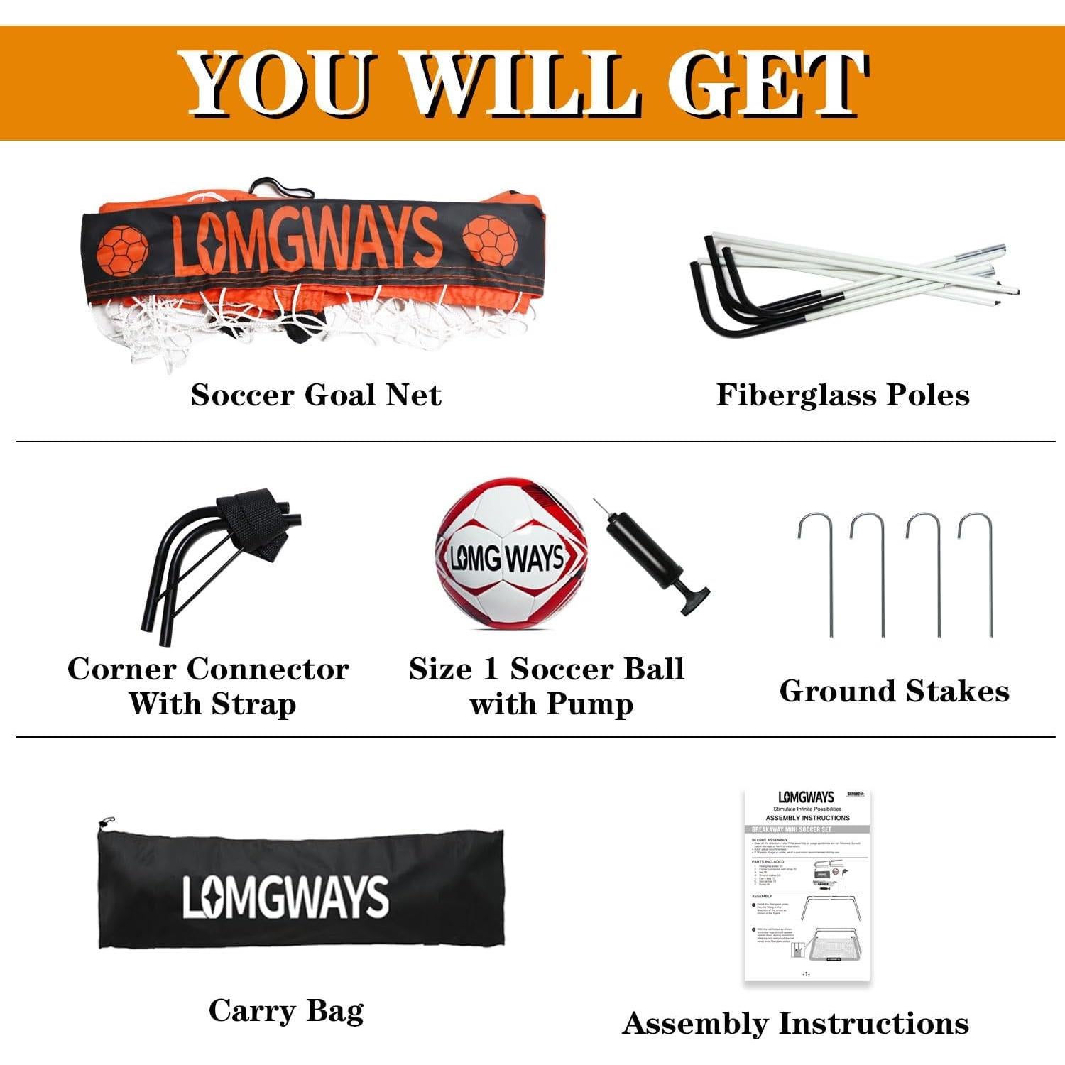 Portería de Fútbol LOMGWAYS 0.61x0.40m para Niños - Incluye Balón y Bomba