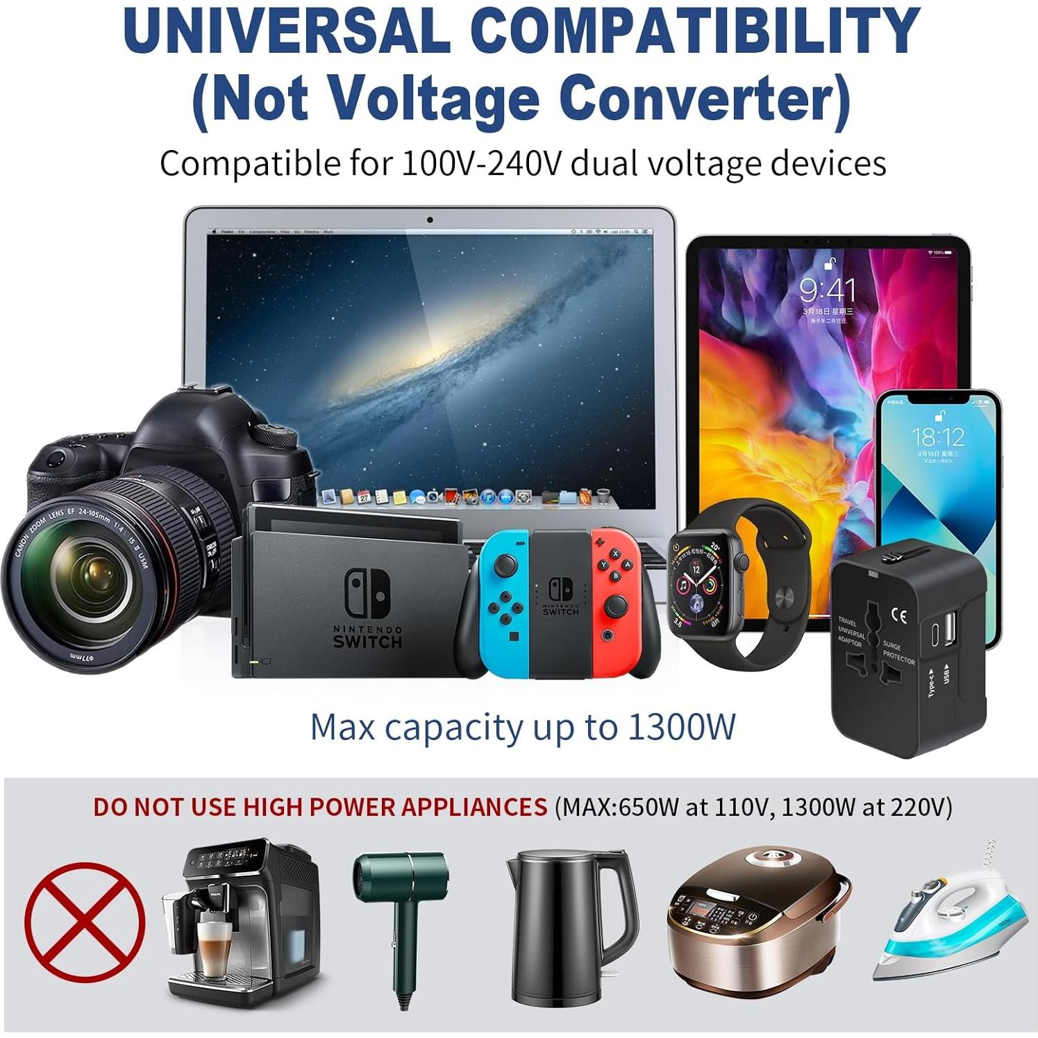 Adaptador de Viaje LIANSING Universal USB C 1A 1C Negro