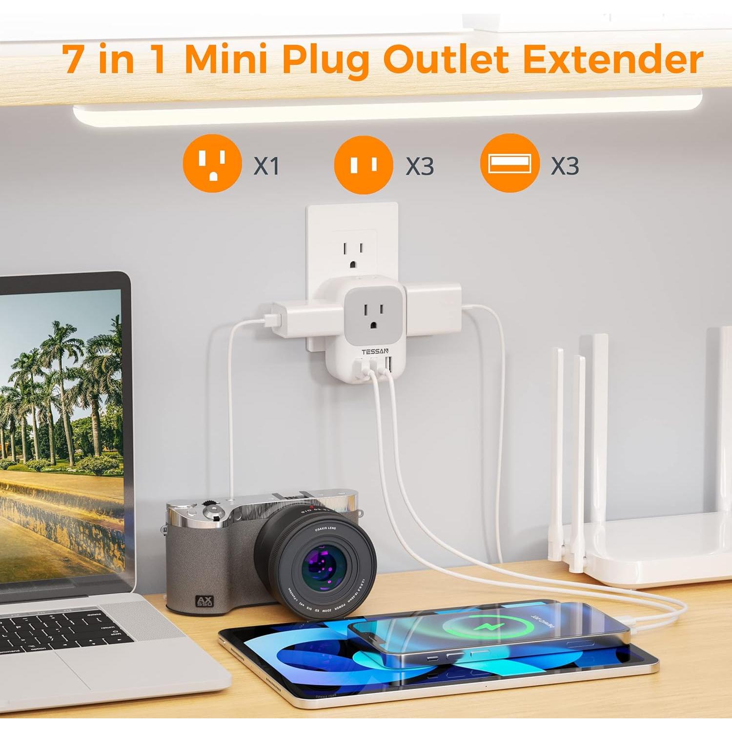 Cargador USB TESSAN 4 Tomas 3 Puertos para Viaje