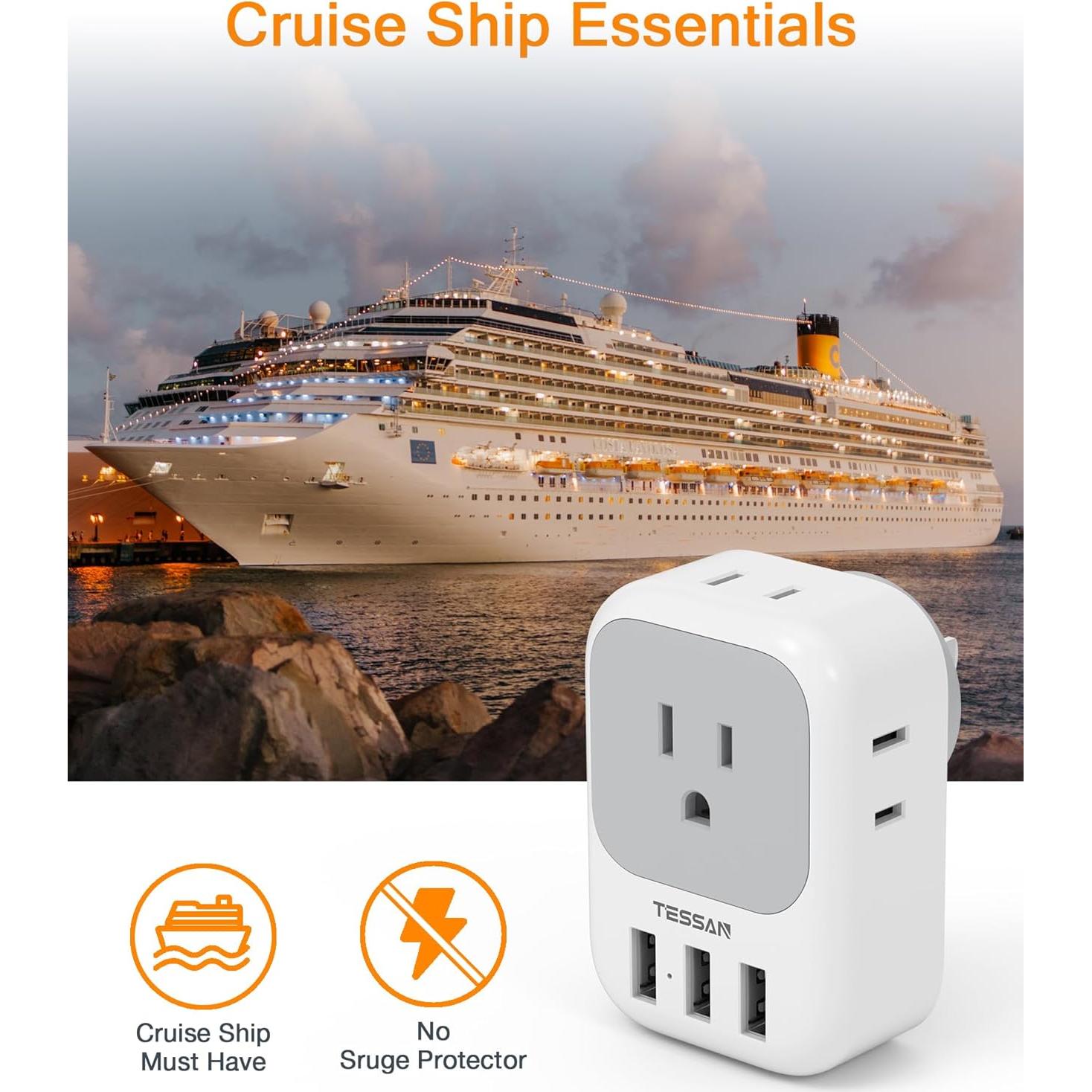 Cargador USB TESSAN 4 Tomas 3 Puertos para Viaje