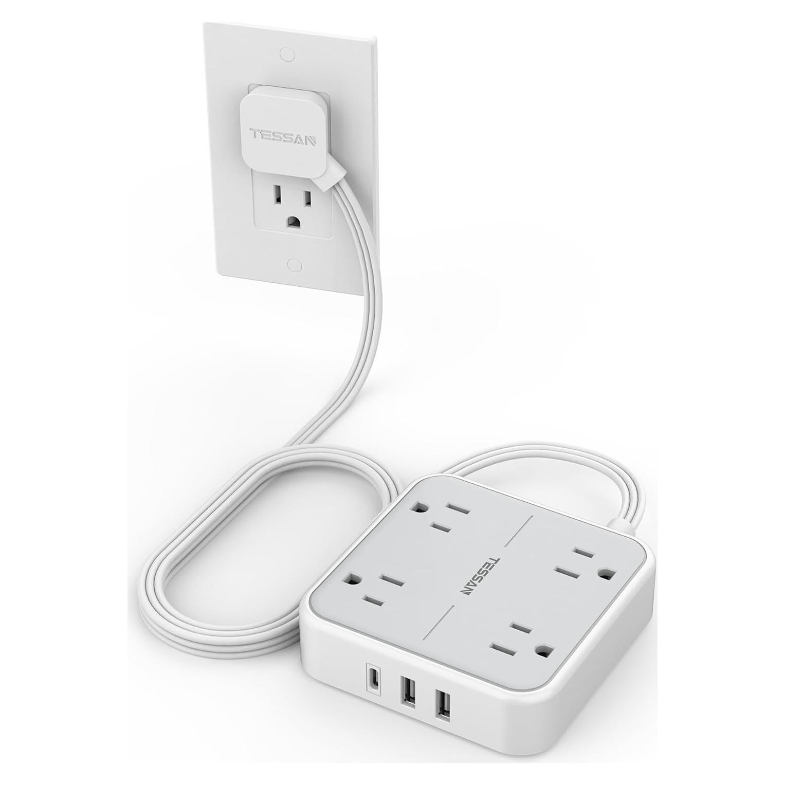 Protector de Sobretensión TESSAN 5m 4 Salidas USB C Gris