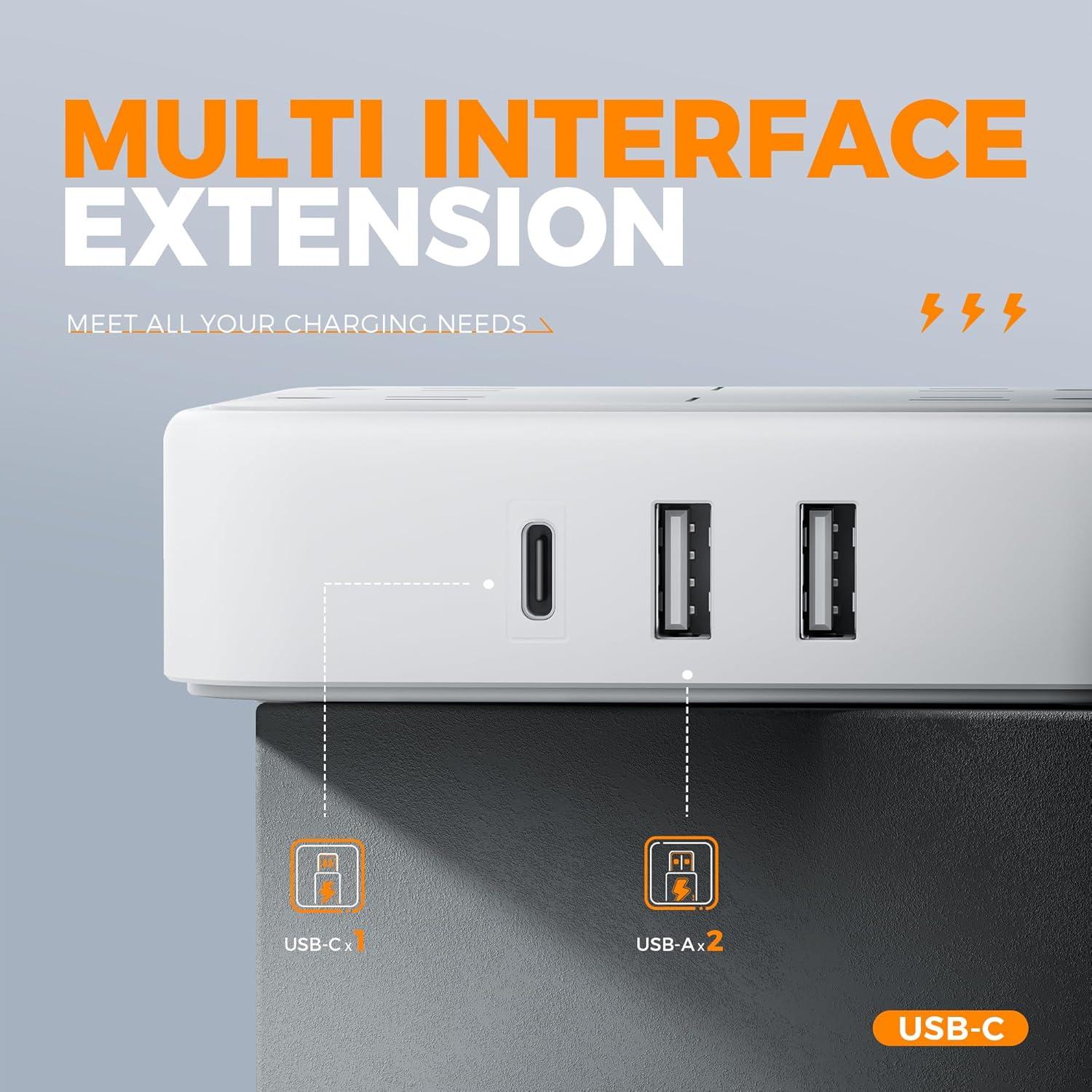 Protector de Sobretensión TESSAN 5m 4 Salidas USB C Gris