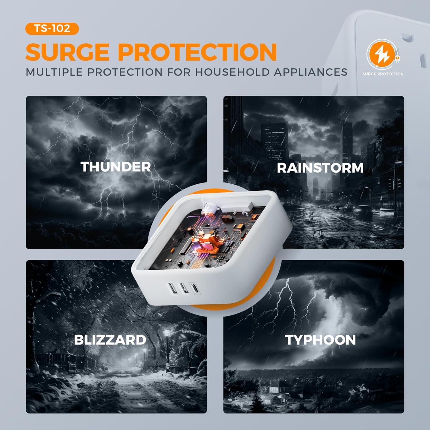 Protector de Sobretensión TESSAN 5m 4 Salidas USB C Gris