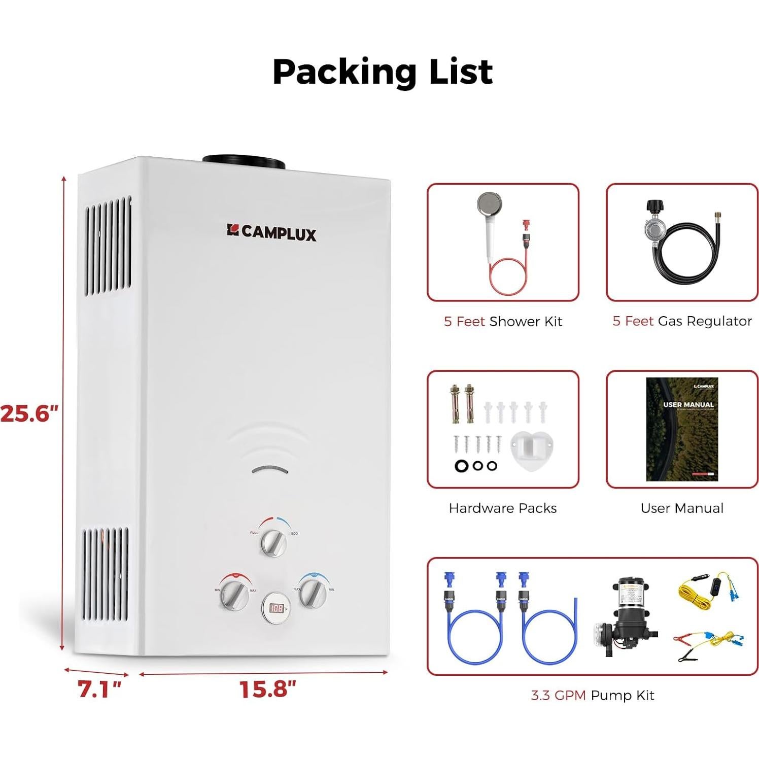 Calentador de Agua a Gas Propano CAMPLUX BW422P120 4.22 GPM