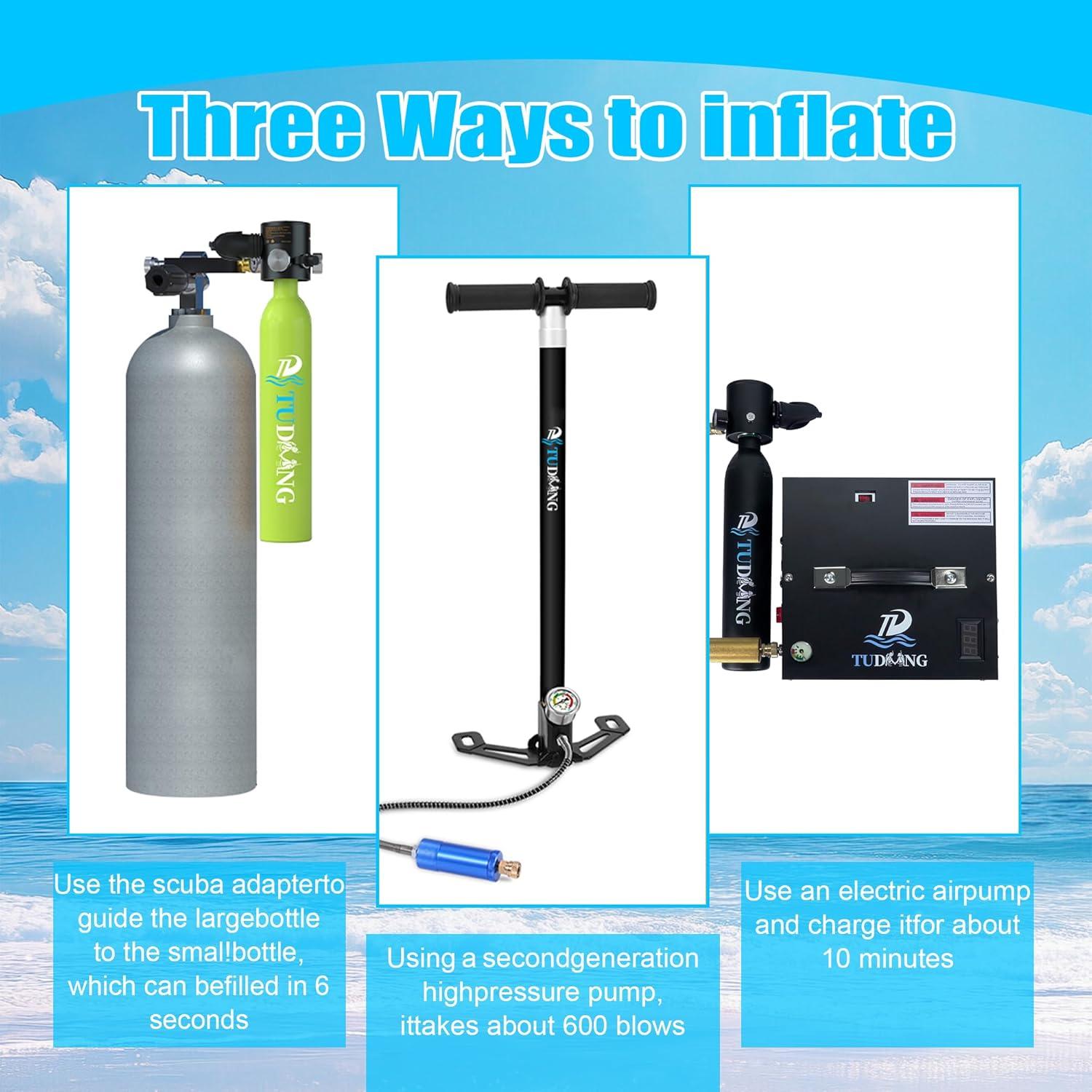 Tanque de Buceo TUDIVING 0.5L Portátil con Compresor 3000 PSI