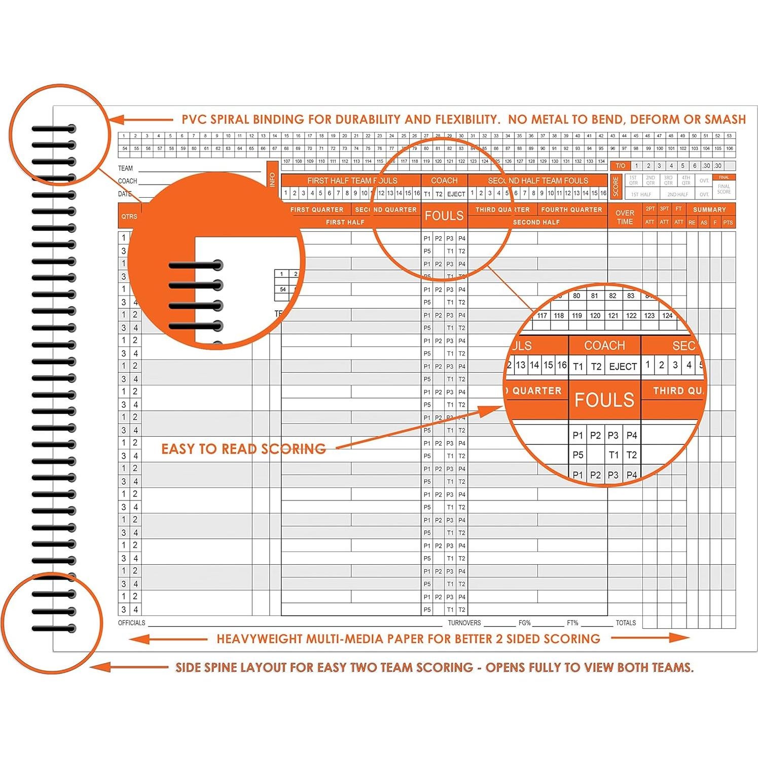 Libro de Puntuación de Baloncesto Perfect Strike 40 Registros