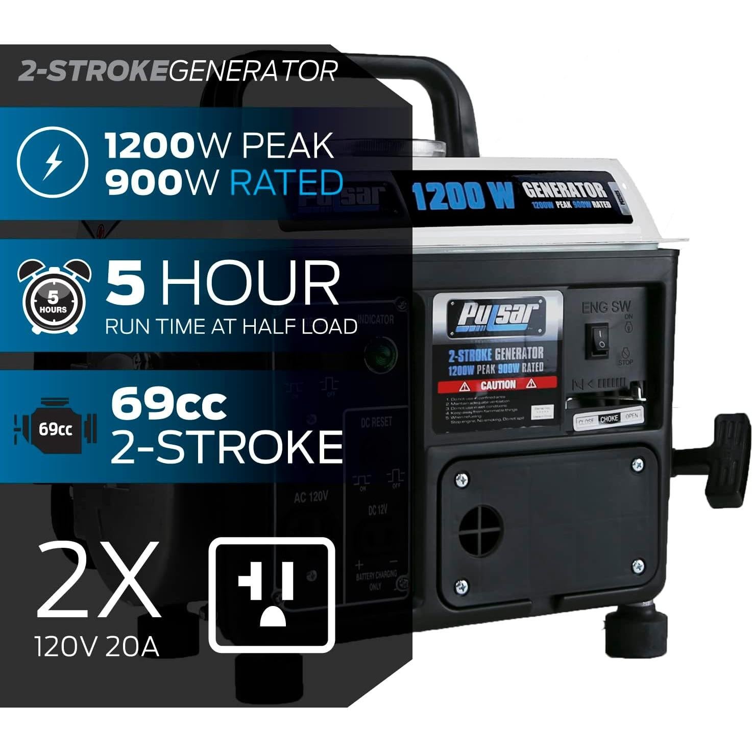 Generador Portátil a Gas Pulsar PG1202SA 1200W con Mango