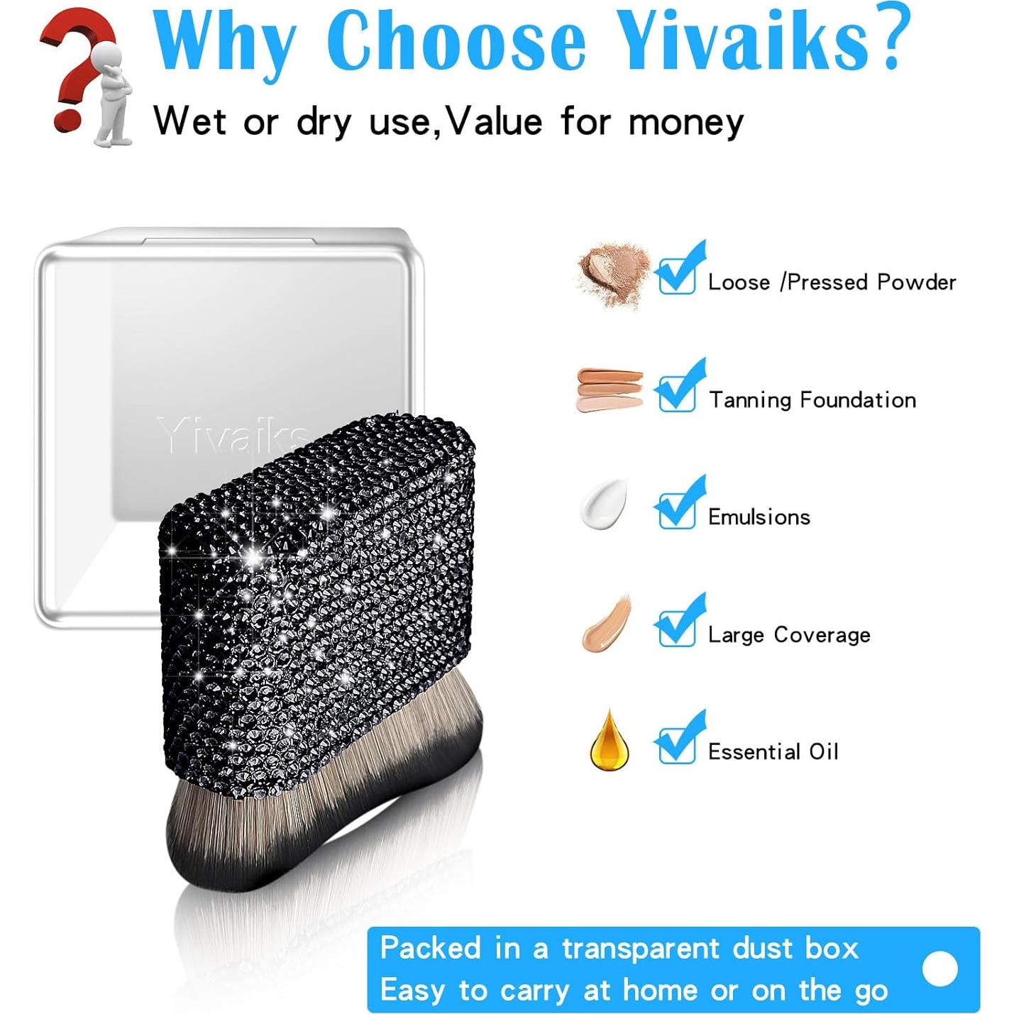 Brocha de Autobronceador Yivaiks Kabuki con Rhinestones 7cm