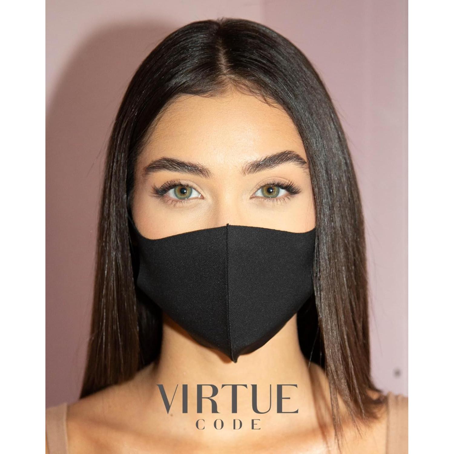 Paquete de 4 Mascarillas de Tela Virtue Code Negras Reutilizables