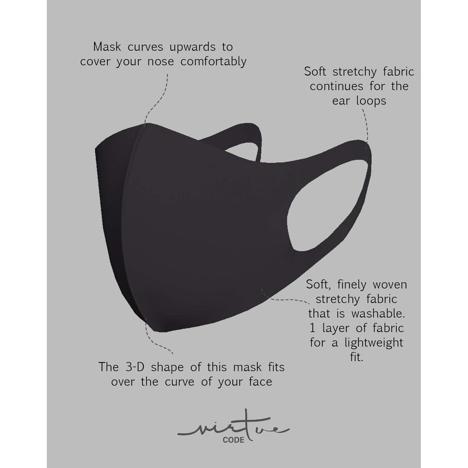 Paquete de 4 Mascarillas de Tela Virtue Code Negras Reutilizables