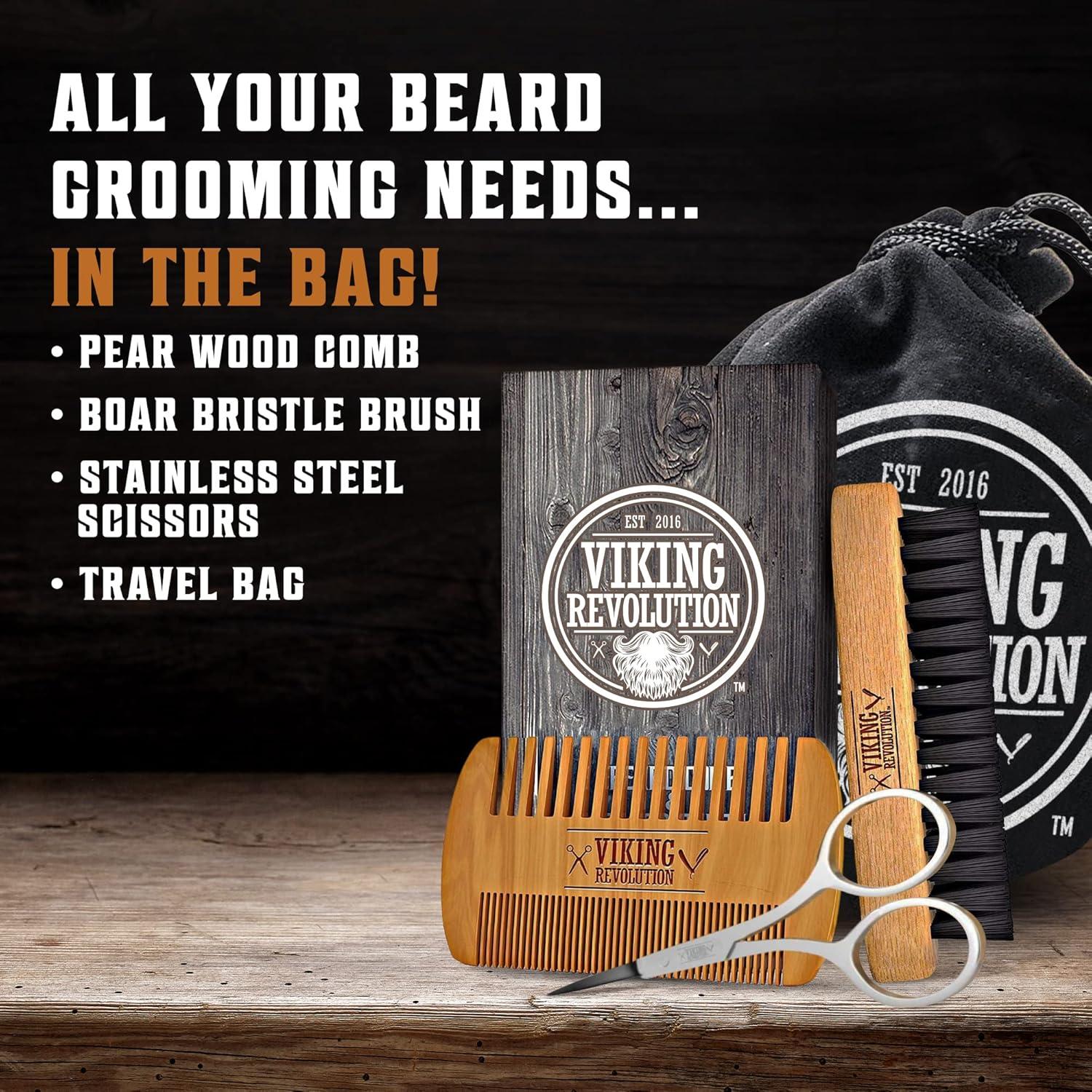 Juego de Peine y Cepillo para Barba Viking Revolution - Natural