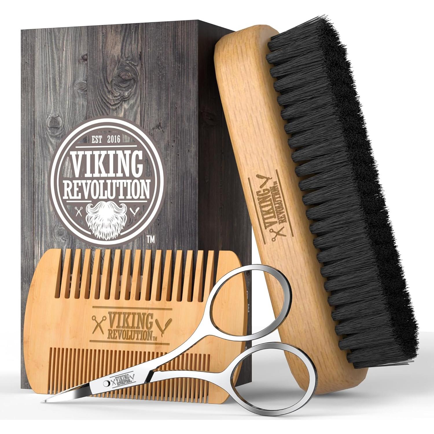 Juego de Peine y Cepillo para Barba Viking Revolution - Natural