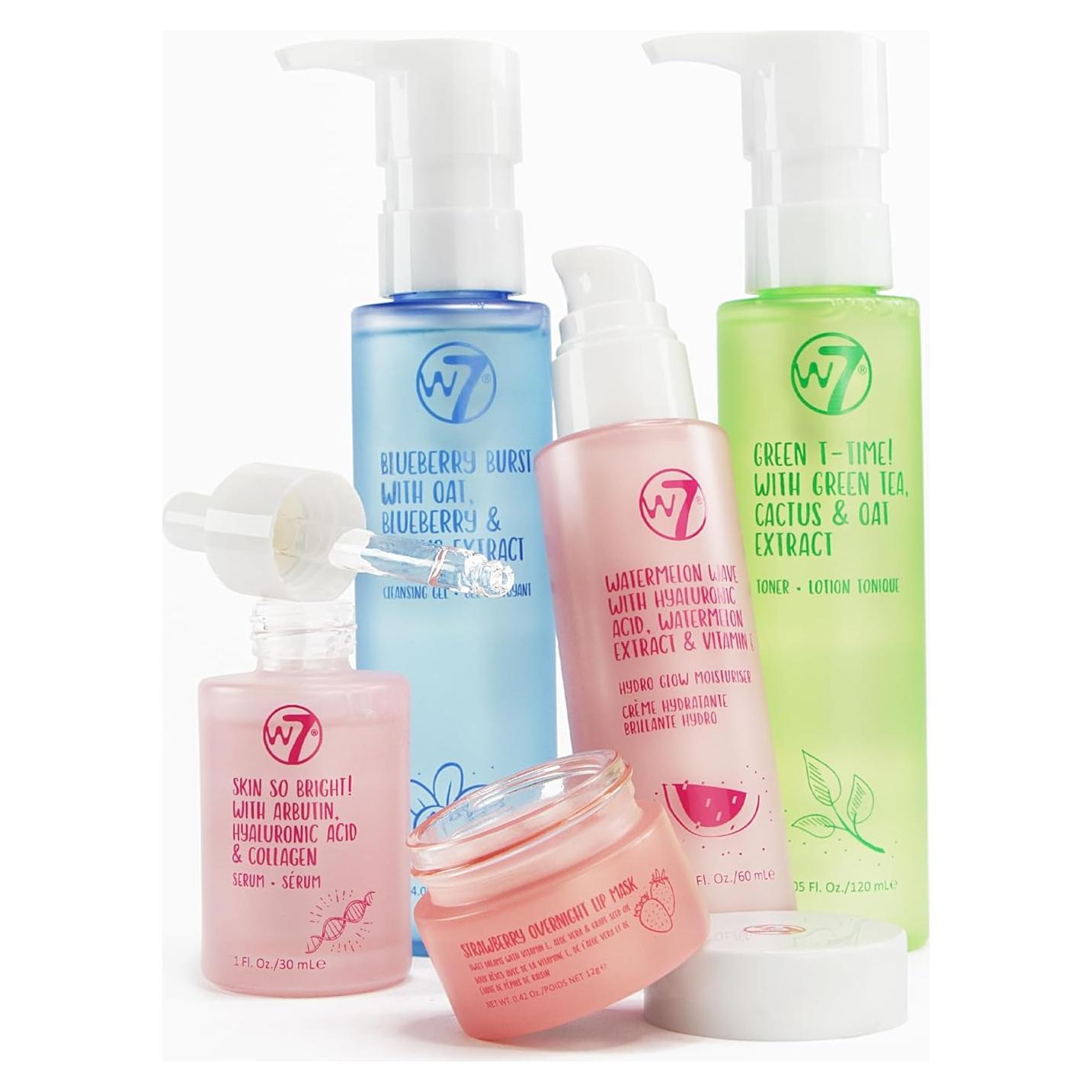 Conjunto Cuidado Piel W7 | Gel Limpiador, Tónico, Suero, Hidratante, Mascarilla Labial