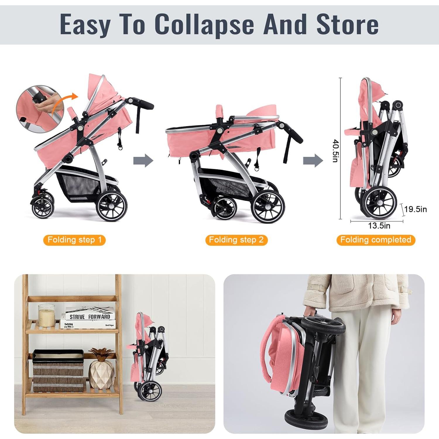 Carrito de bebé Hagaday SK20 2 en 1 Reversible Rosa