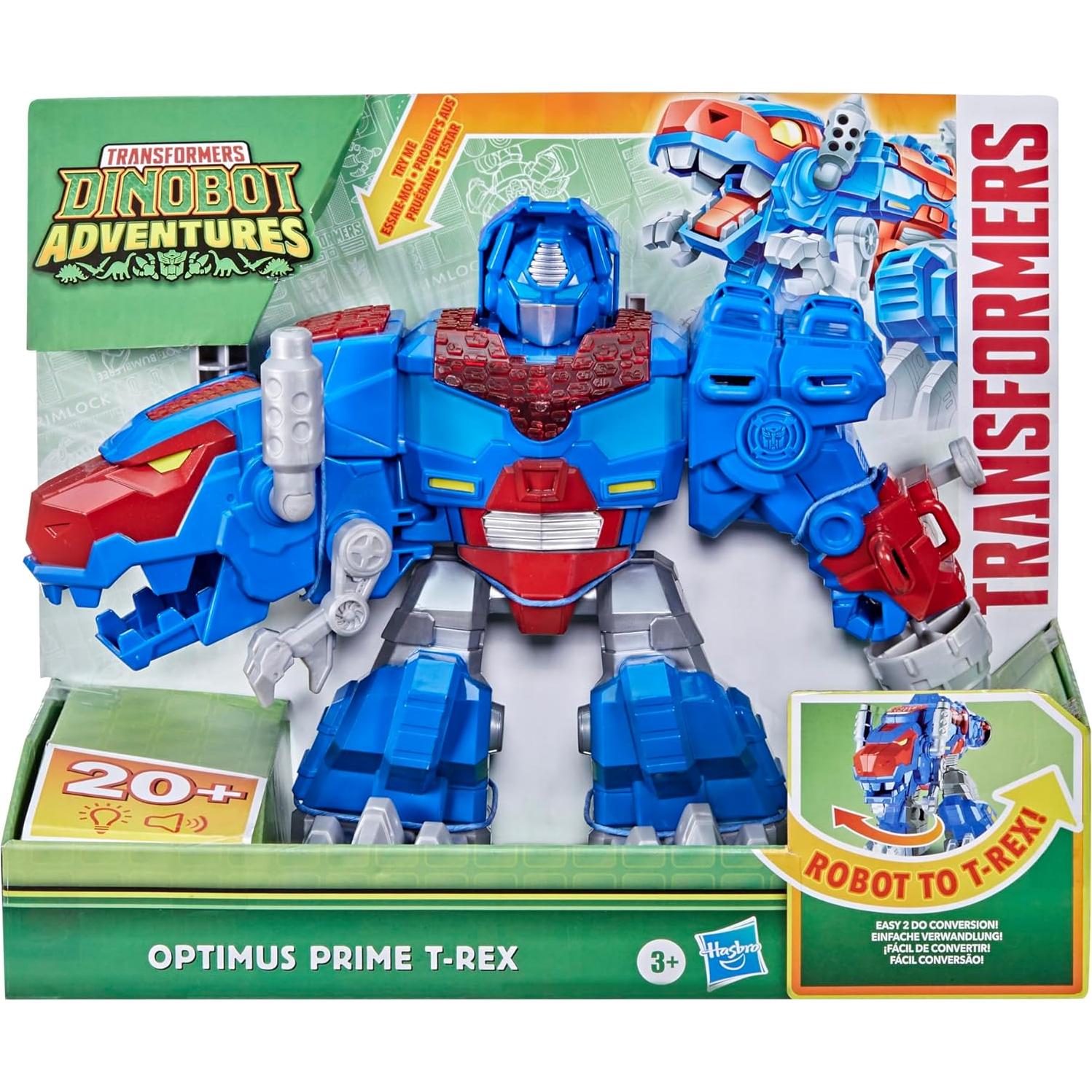 Dinobot Adventures Optimus Prime T-Rex Converting Toy with Lights and Sounds, 9+ Inch Action Figure, Ages 3 and Up (Amazon Exclusive)